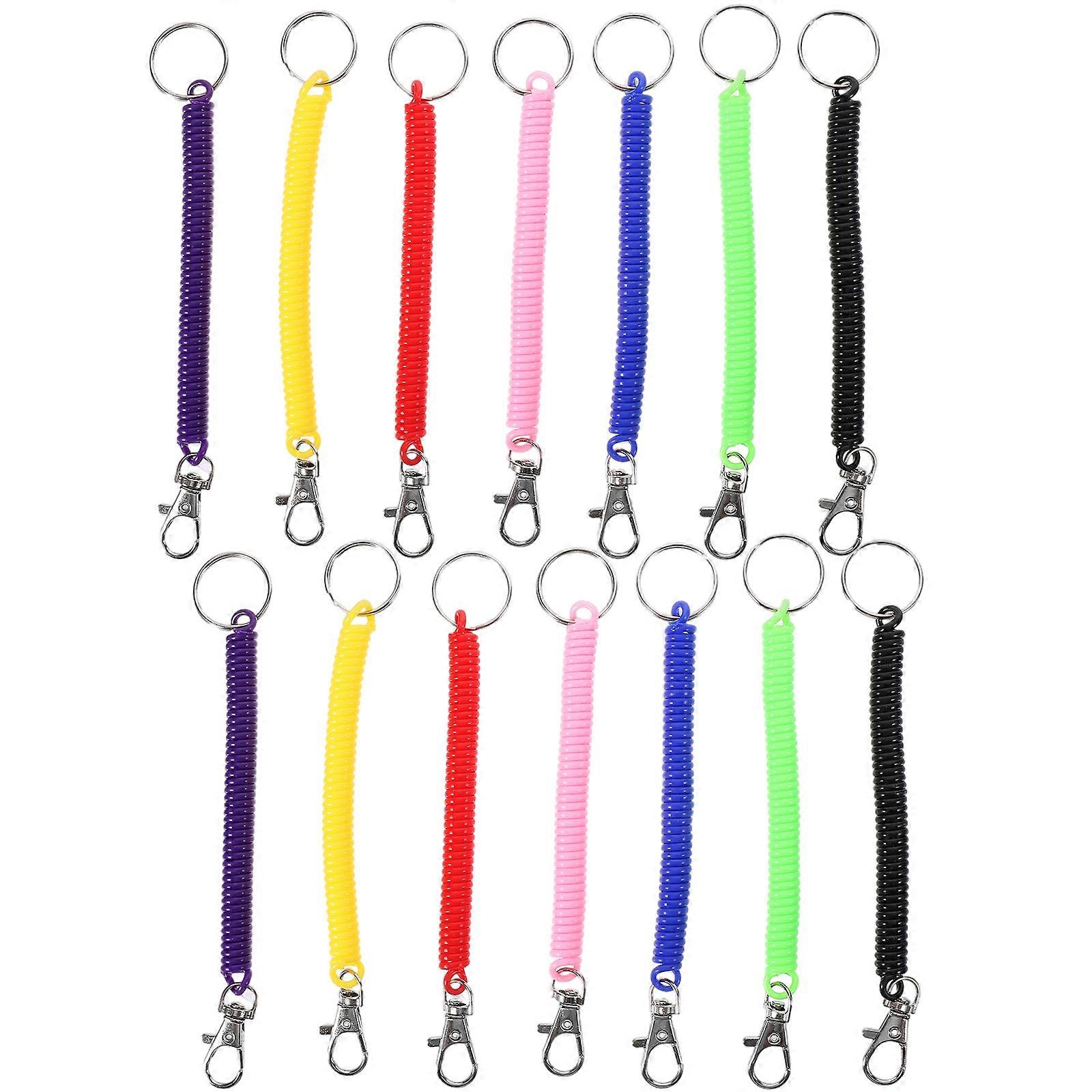 Retractable Spring Coil Key Chains for Use 14Pcs Assorted Color Spiral Holders
