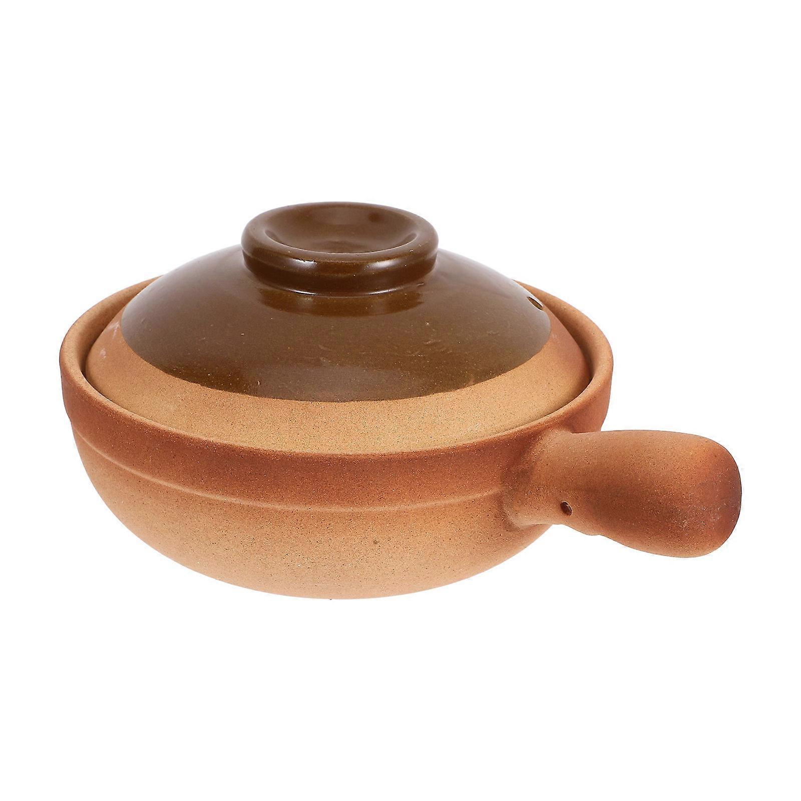 Clay Casserole Pot with Lid for Home Brown 850ml Unglazed Terracotta Pots 1Pcs