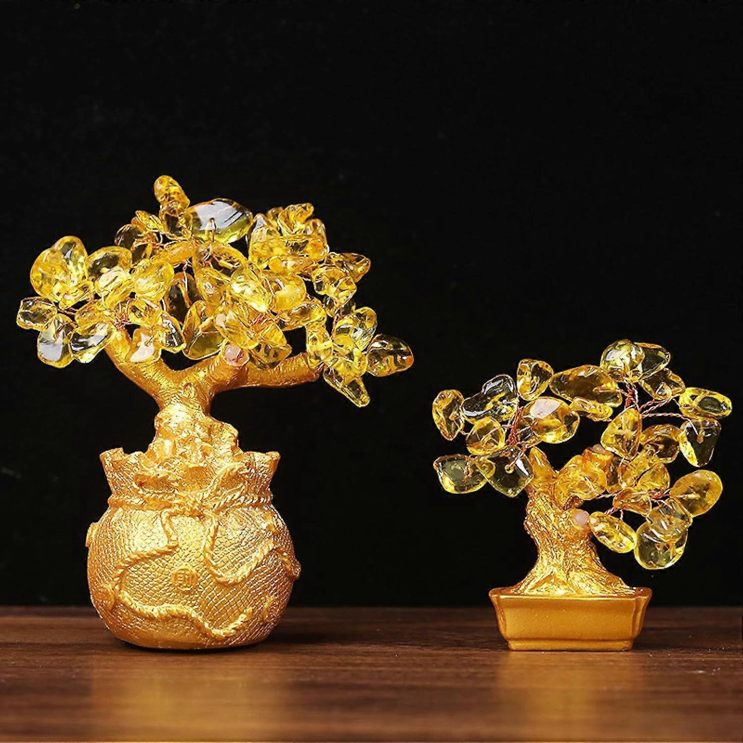 Feng Shui Crystal Money Tree With Dragon Pot - Citrine Bonsai Style Decoration For Home, Office & Good Luck