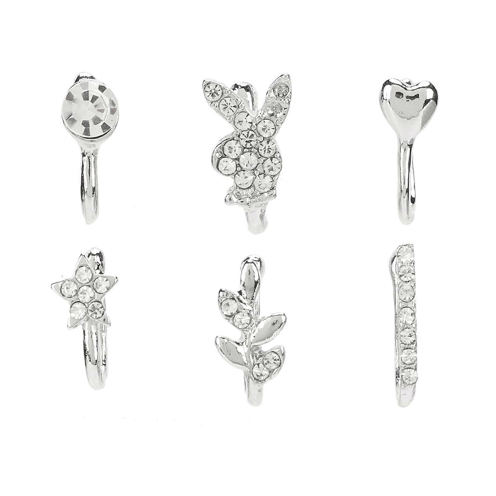 6 قطع وهمية الأنف الدائري طوق كليب على الفولاذ المقاوم للصدأ هيبوالرجينيك هيبوهيب مسببات غير مؤلمة حجم قابل للتعديل حلقات الأنف وهمية مجوهرات SilverYMMR)