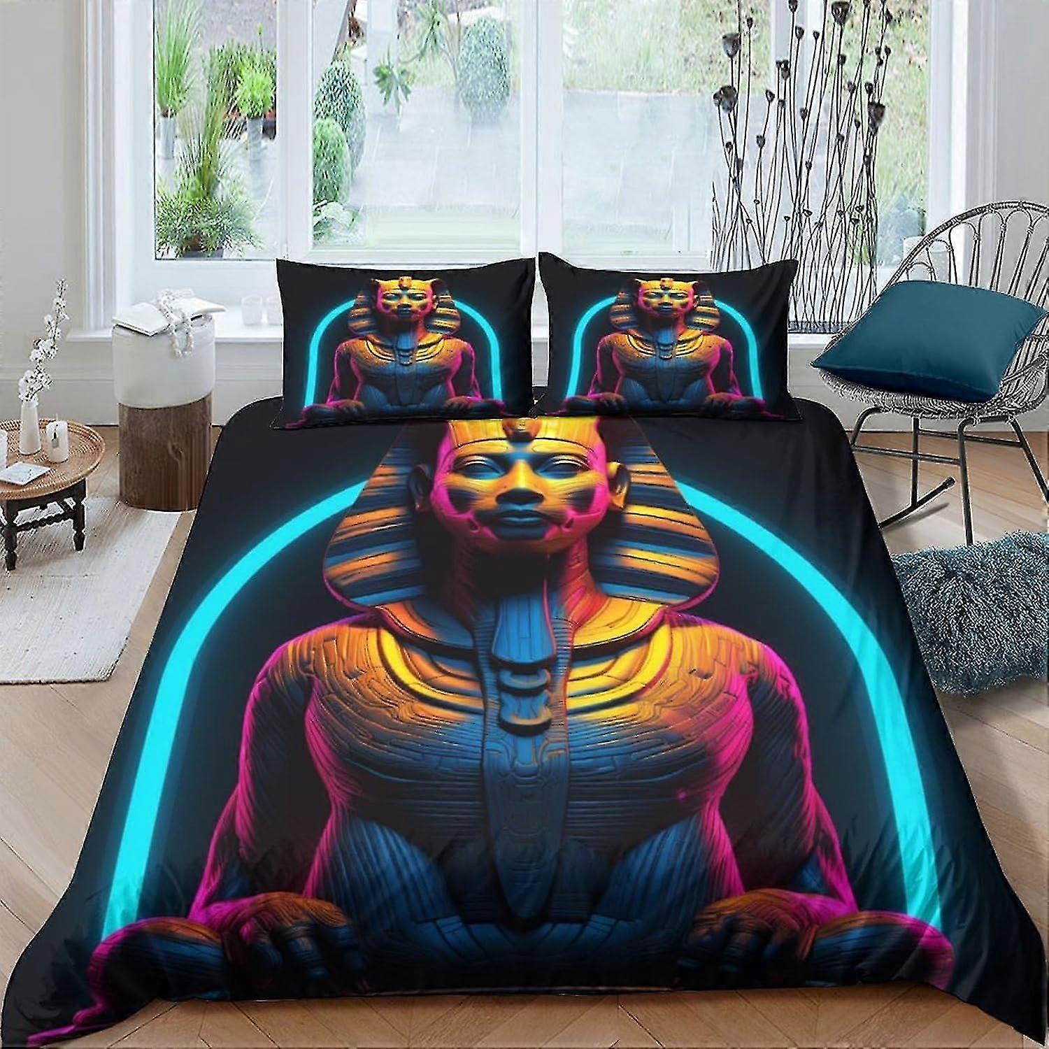 3D-tulostettu faarao vuodevaatteet pussilakana 3-osainen pehmeä hengittävä kreikkalainen taidepeitto vetoketjulla mikrokuitu