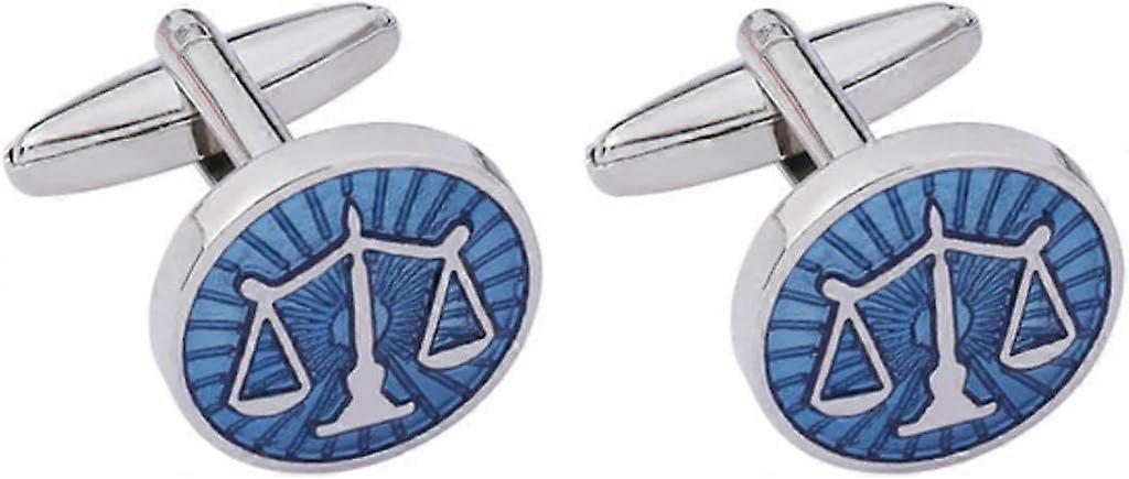 Cufflinks for Lawyers in Blue Enamel with Court Logo, Stylish Balance-In Sunshine Design