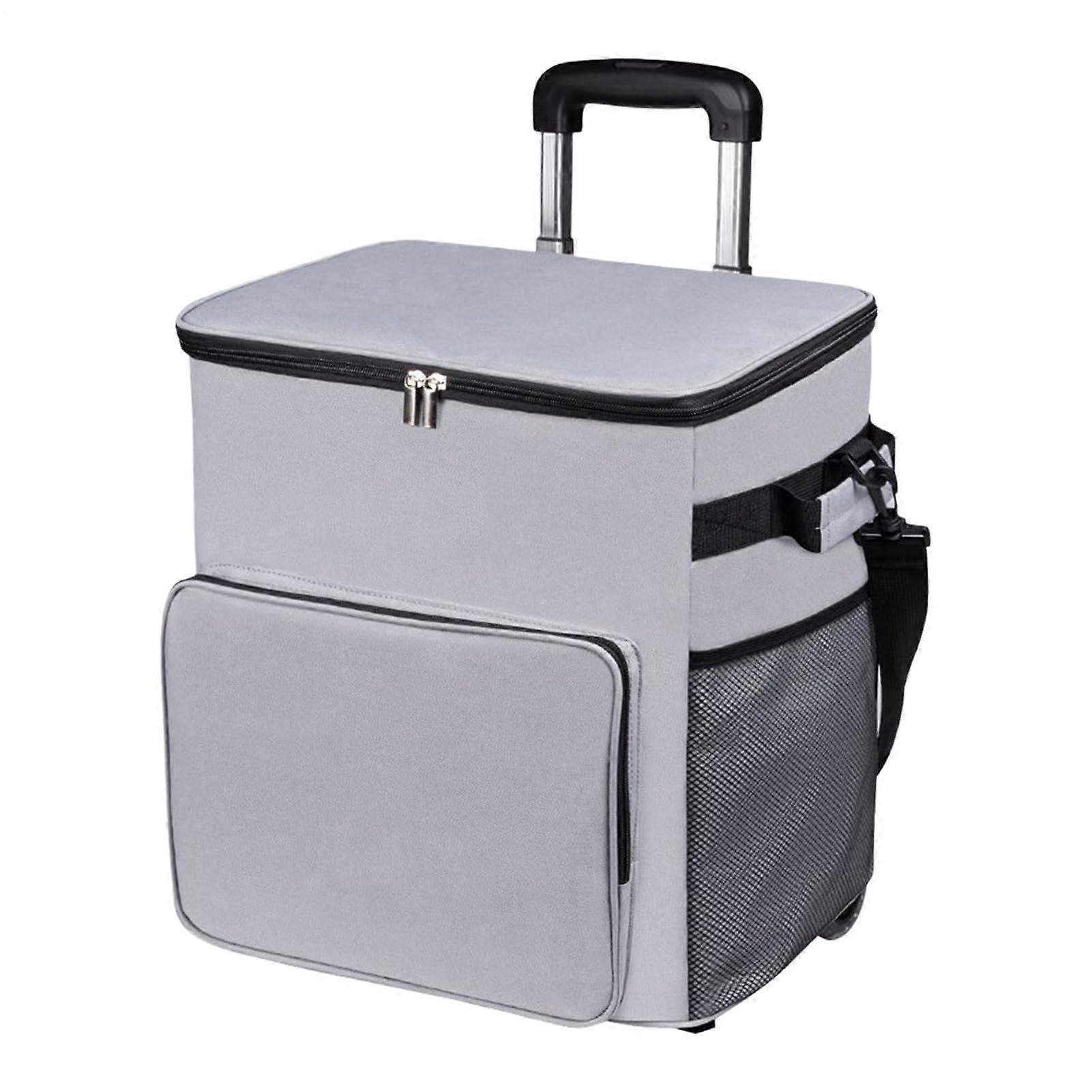 Cooling Bag With Wheels Rolling Cooler Cart Insulated Transport Cart With Handle 35 Liter Carry Bag For Outdoor Camping Picnic Garden Gray