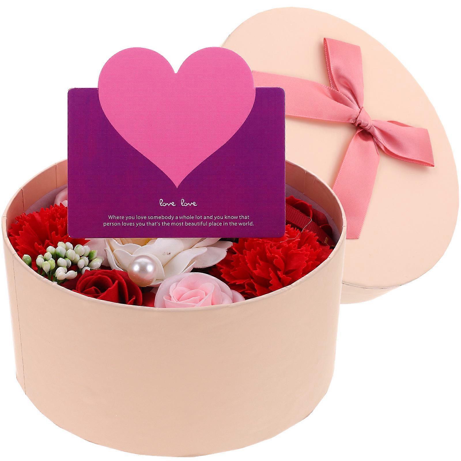 Soap Flower Box Red Round Shape Non-Wilting For Valentine's Day Office Decor Birthday 1Pack