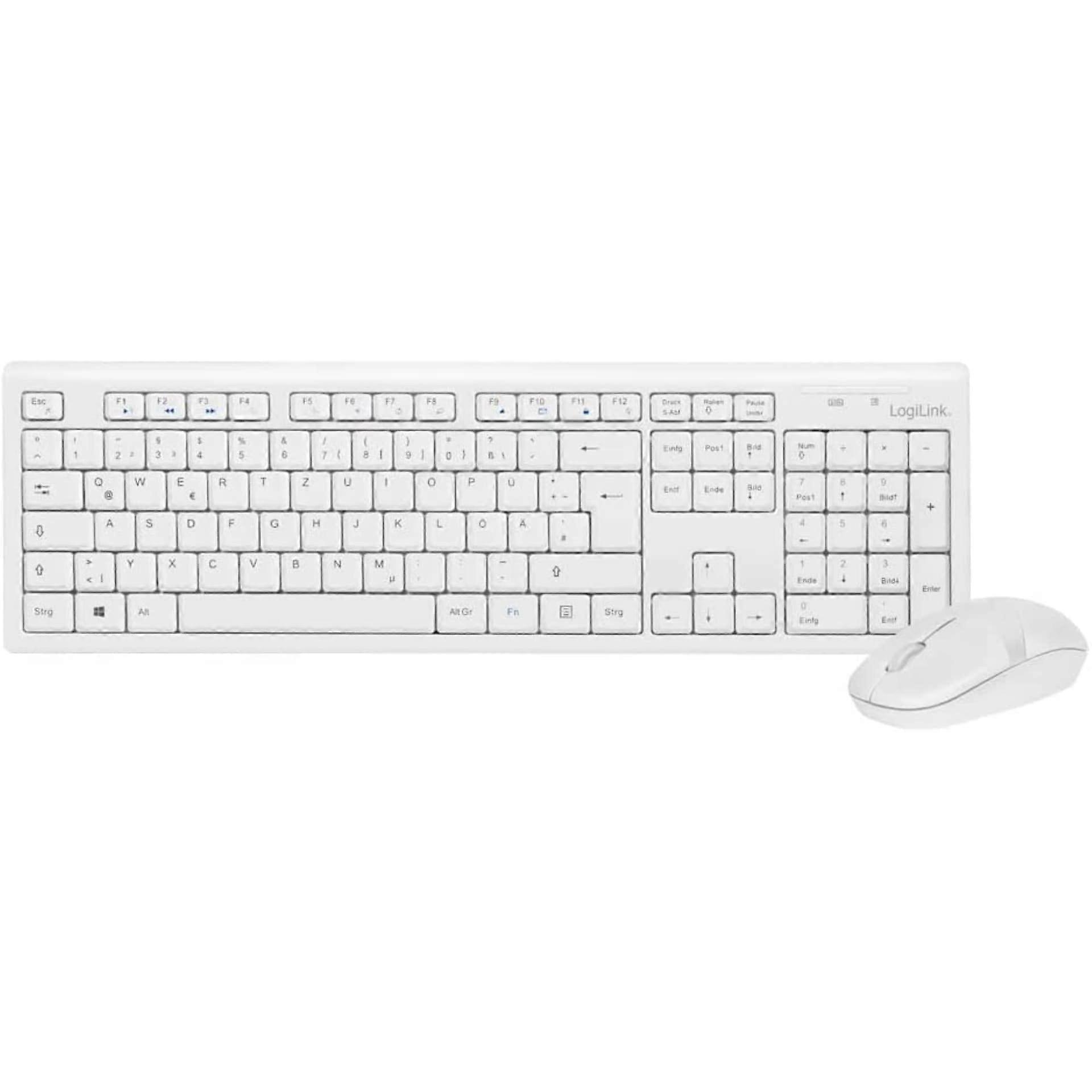 ID0104W Wireless Keyboard/Mouse Set, 2.4 GHz, 103Key Keyboard, Optical Mouse, White