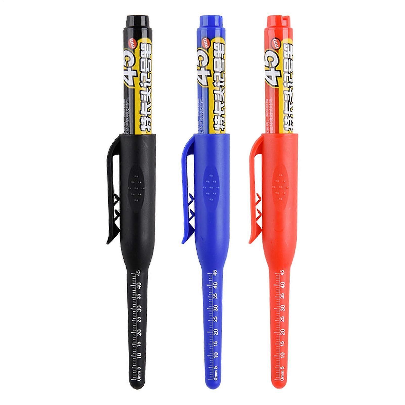 3 x longhole felttip markers – precision construction marking tool, long nose tip reliable writing pen, simple grip design, strong build,