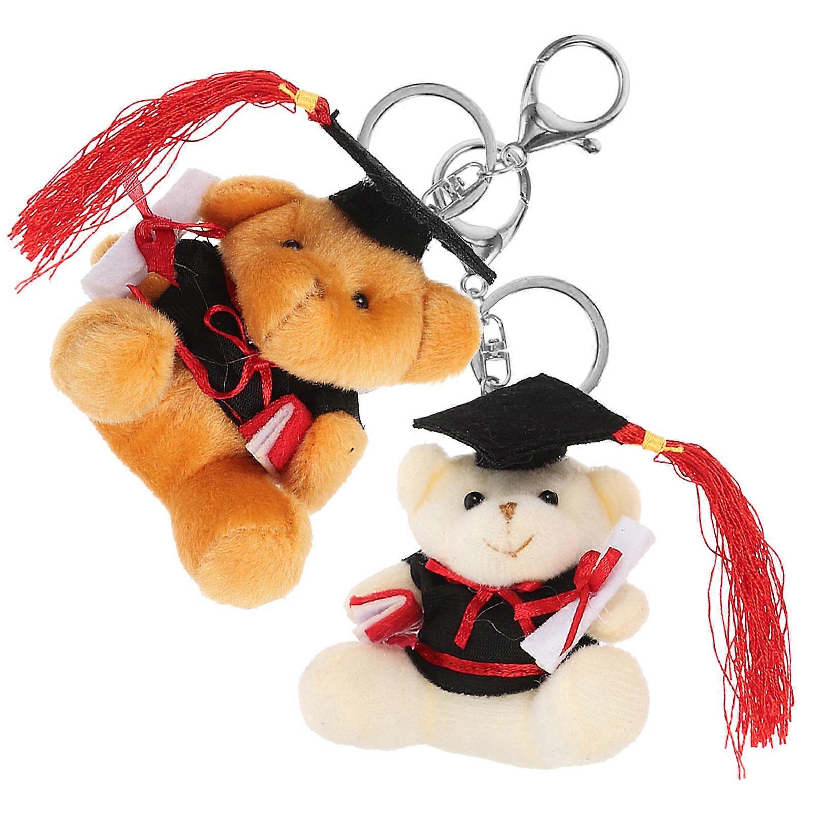 Keychain Souvenir Stuffed Animals Keyring White Color Durable Structure Cap Shape Bag Ornament 2Pcs