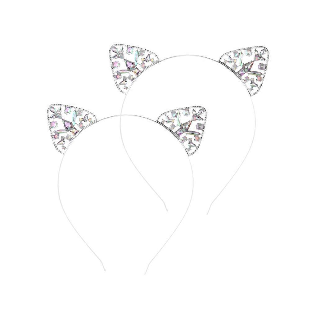 Adorable Kitten Ears Headband with Rhinestones for Party Decorations and Daily Wear Silver