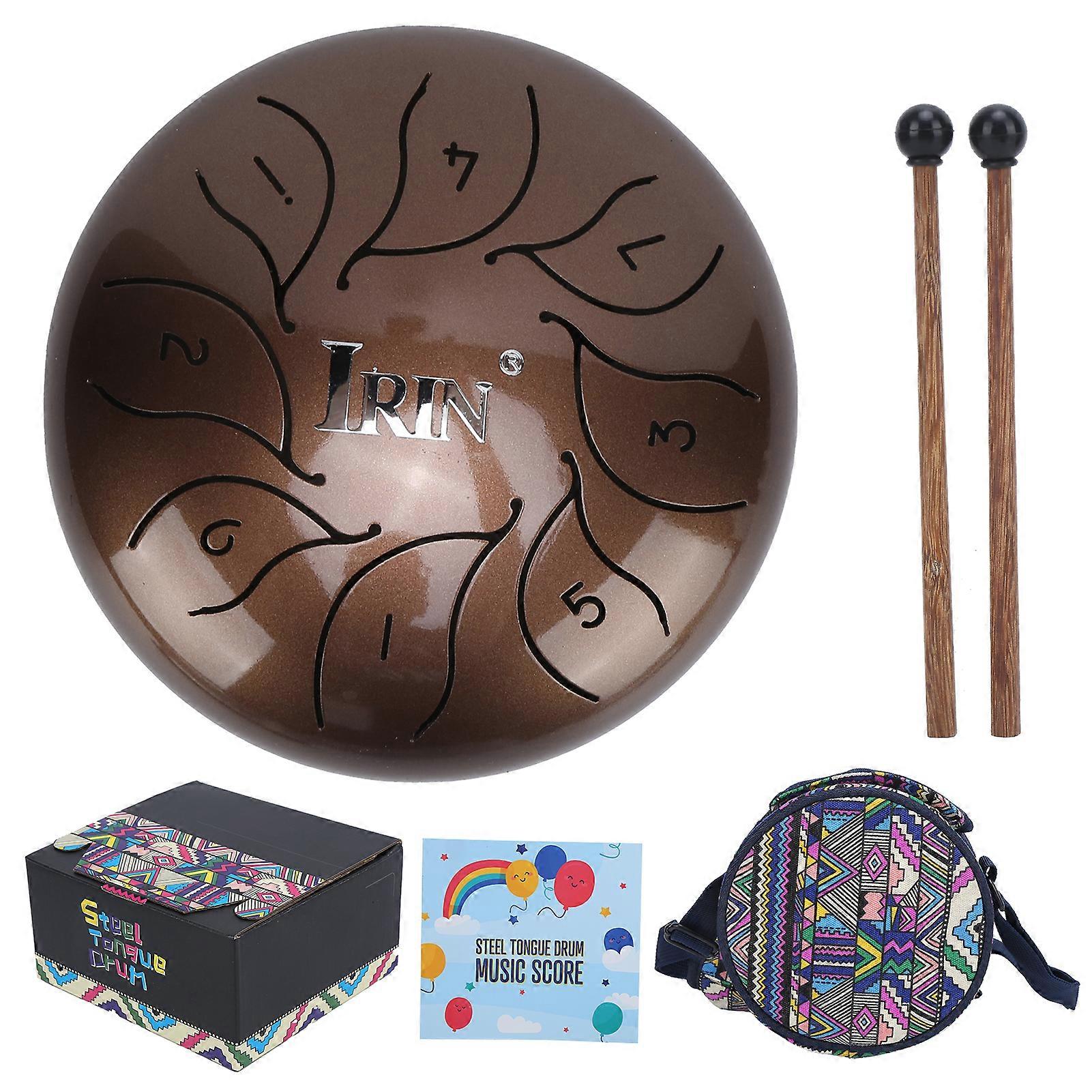 Tongue Drum Metal Pan Tank Handpan 5.5in Percussion Instrument Portable Set Kit with MalletBronze