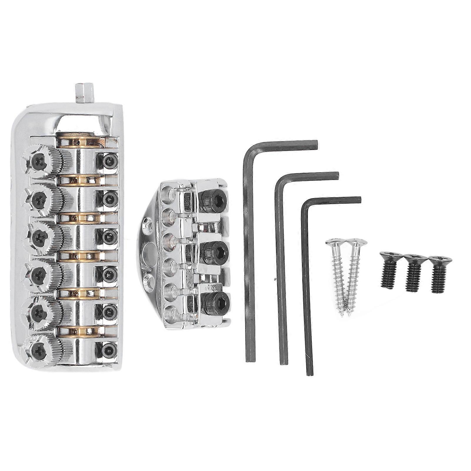 Headless Guitar Bridge Tailpiece 6 String Saddle with Worm Involved String Device Universal Accessories Silver