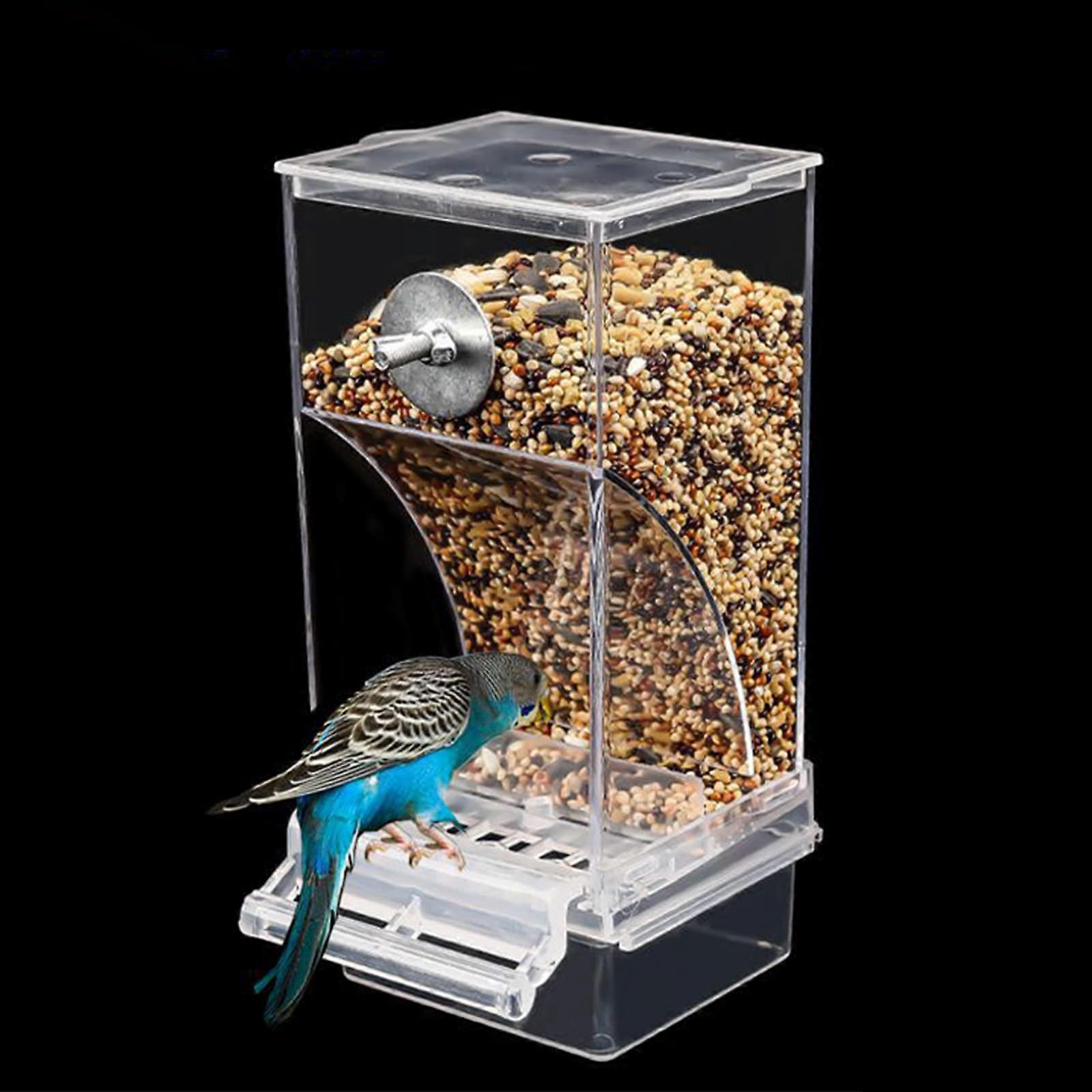 Bird Seed Feeder Hanging For Cage, Automatic Clear Plastic Feeder With Perch Included For Budgerigars