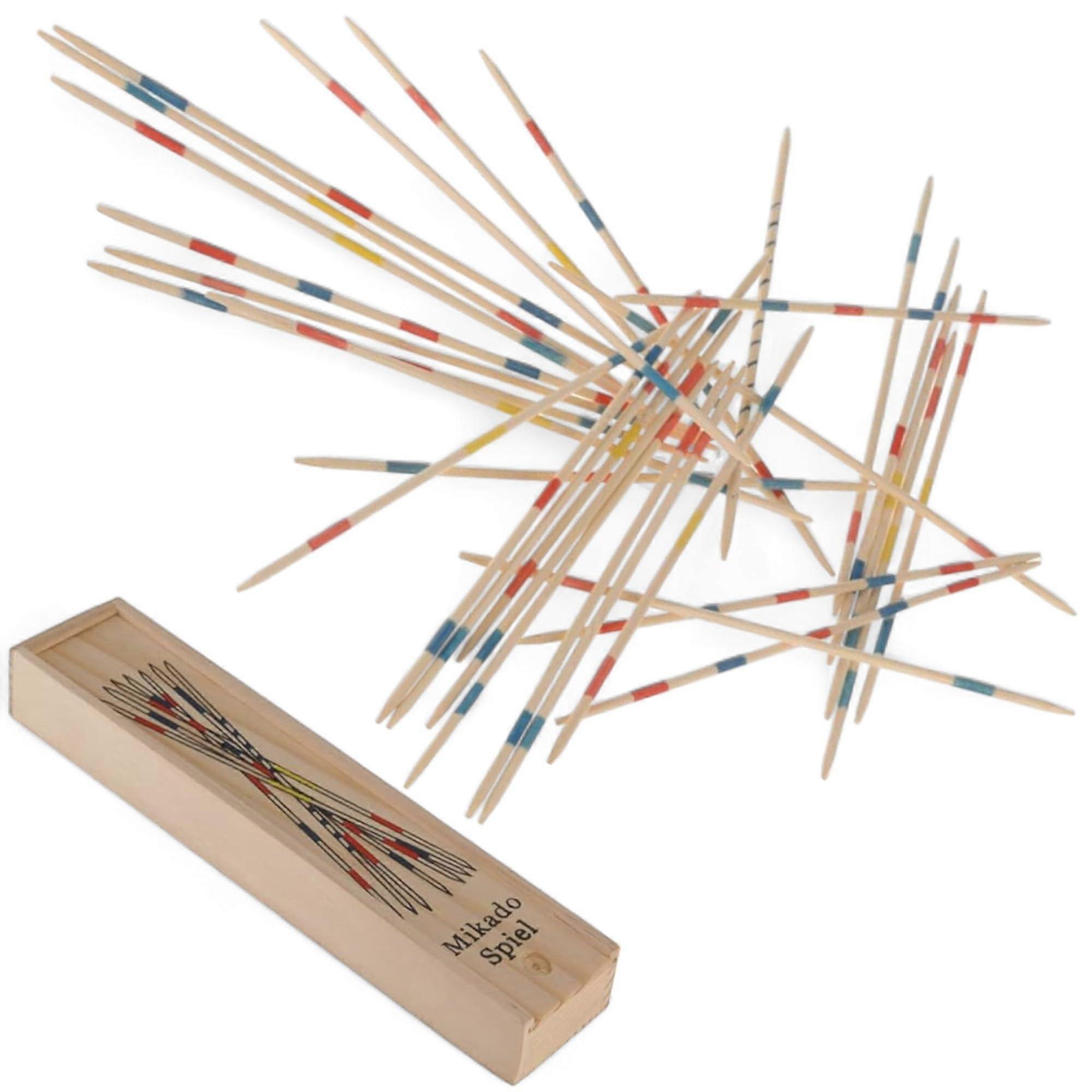 Wooden Mikado Game Pick-Up Sticks Set in Wooden Storage Box, Traditional Skill Game for 2+ Players, Family Fun