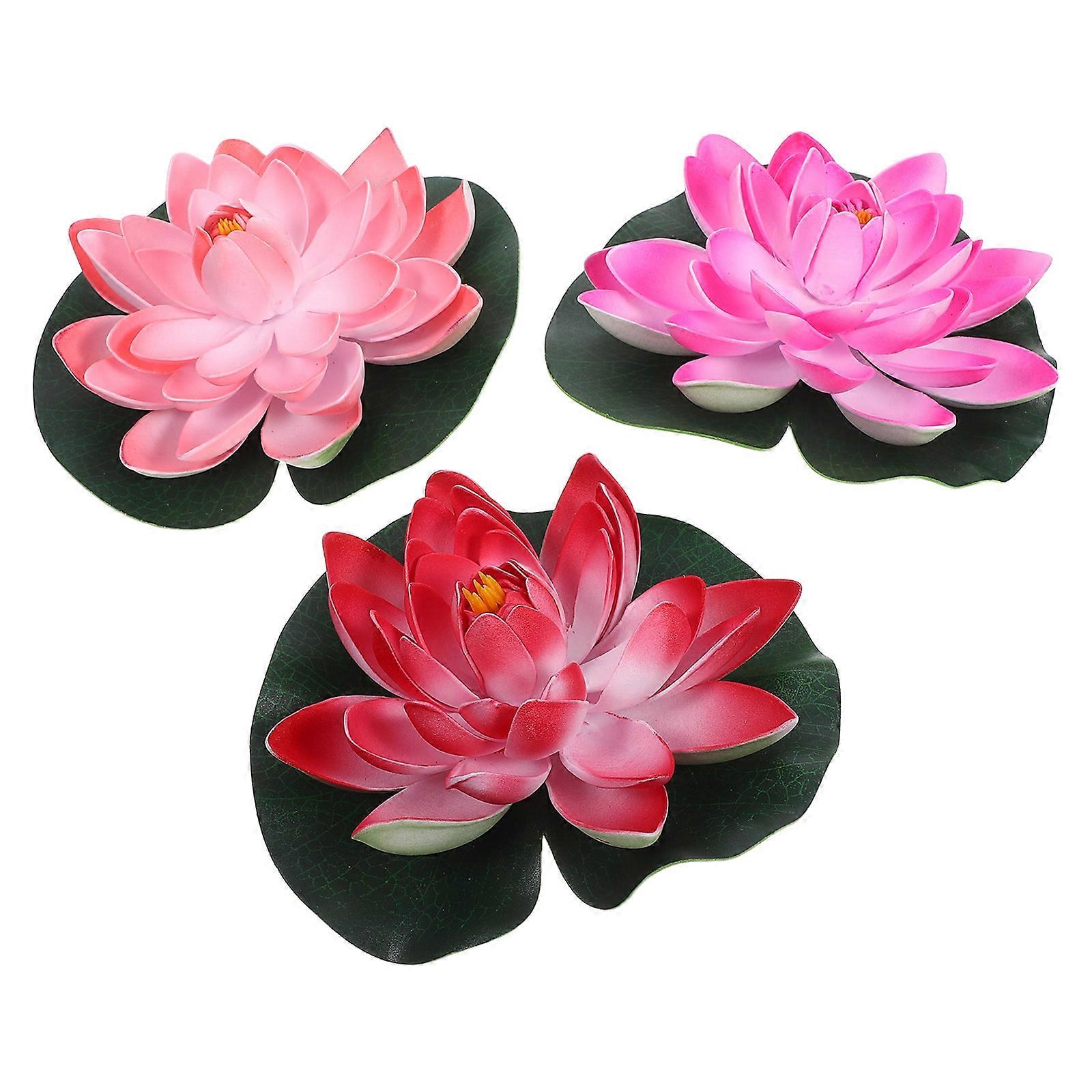 Artificial Lotus Decor Lotus Flower Shape EVA Material Rose Pink Garden Landscaping 3Pcs
