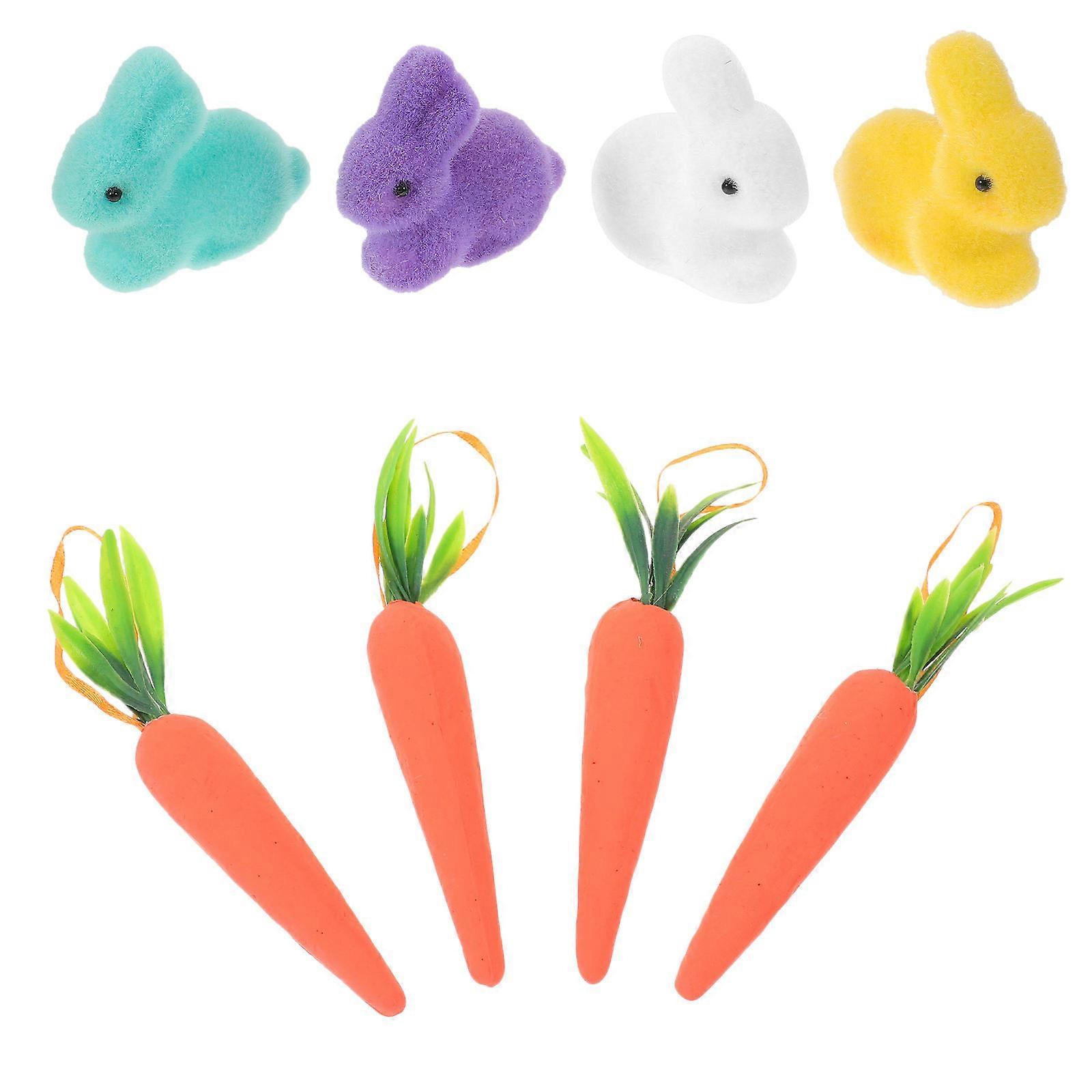 Creative Rabbit Crafts Easter Carrot And Rabbit Decoration Assorted Color Cute Design For Easter Party 8Pcs