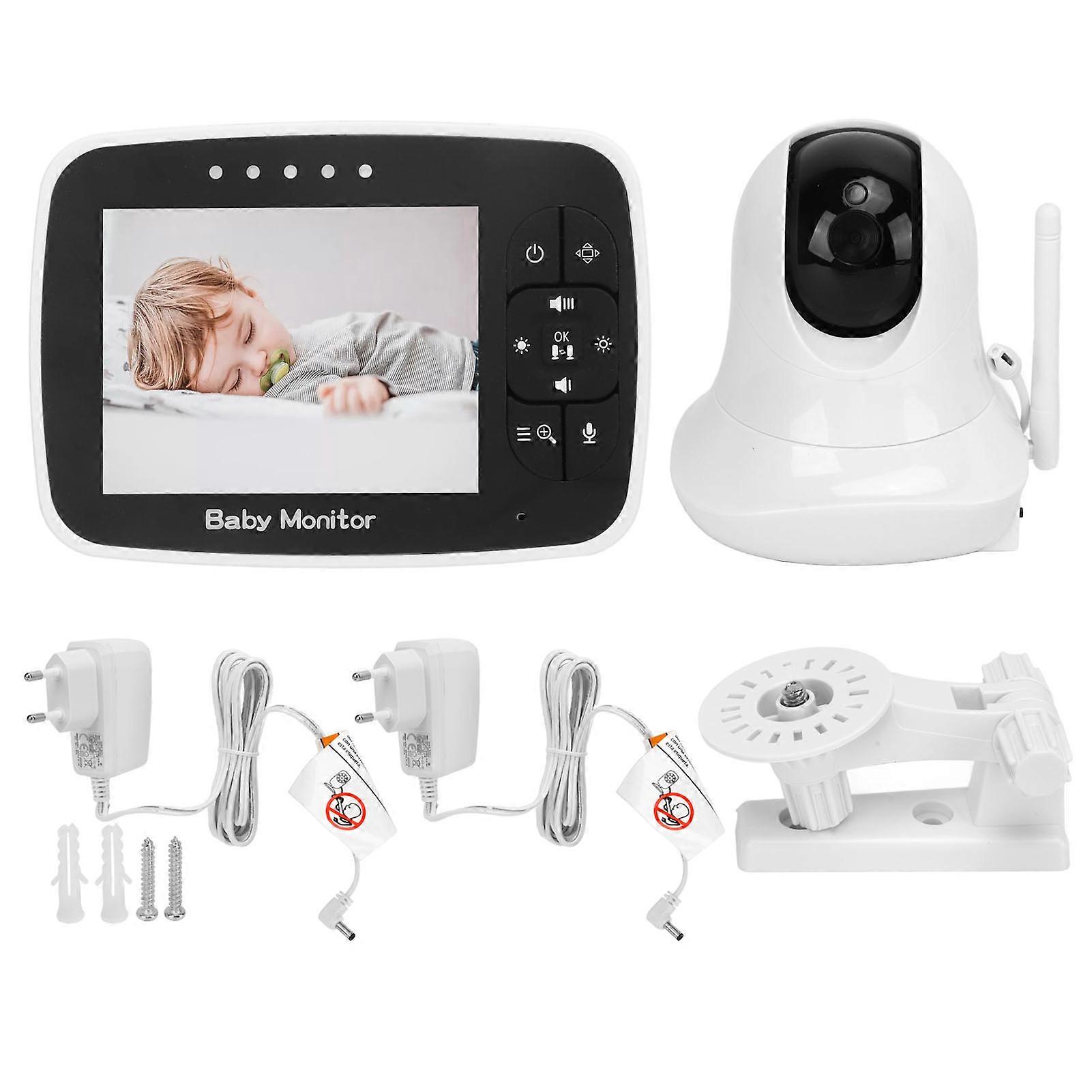 3.5in Baby Video Monitor Night Vision 2 Way Talk Lullaby Security Baby Camera with Temperature Detection 100‑240V EU Plug