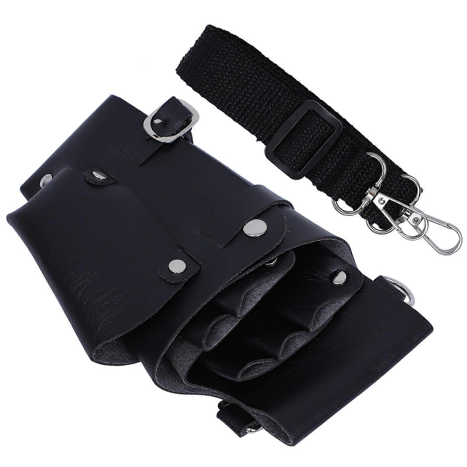 Black PU Barber Tool with Belt Design for Scissors and Combs Storage 1 Pc