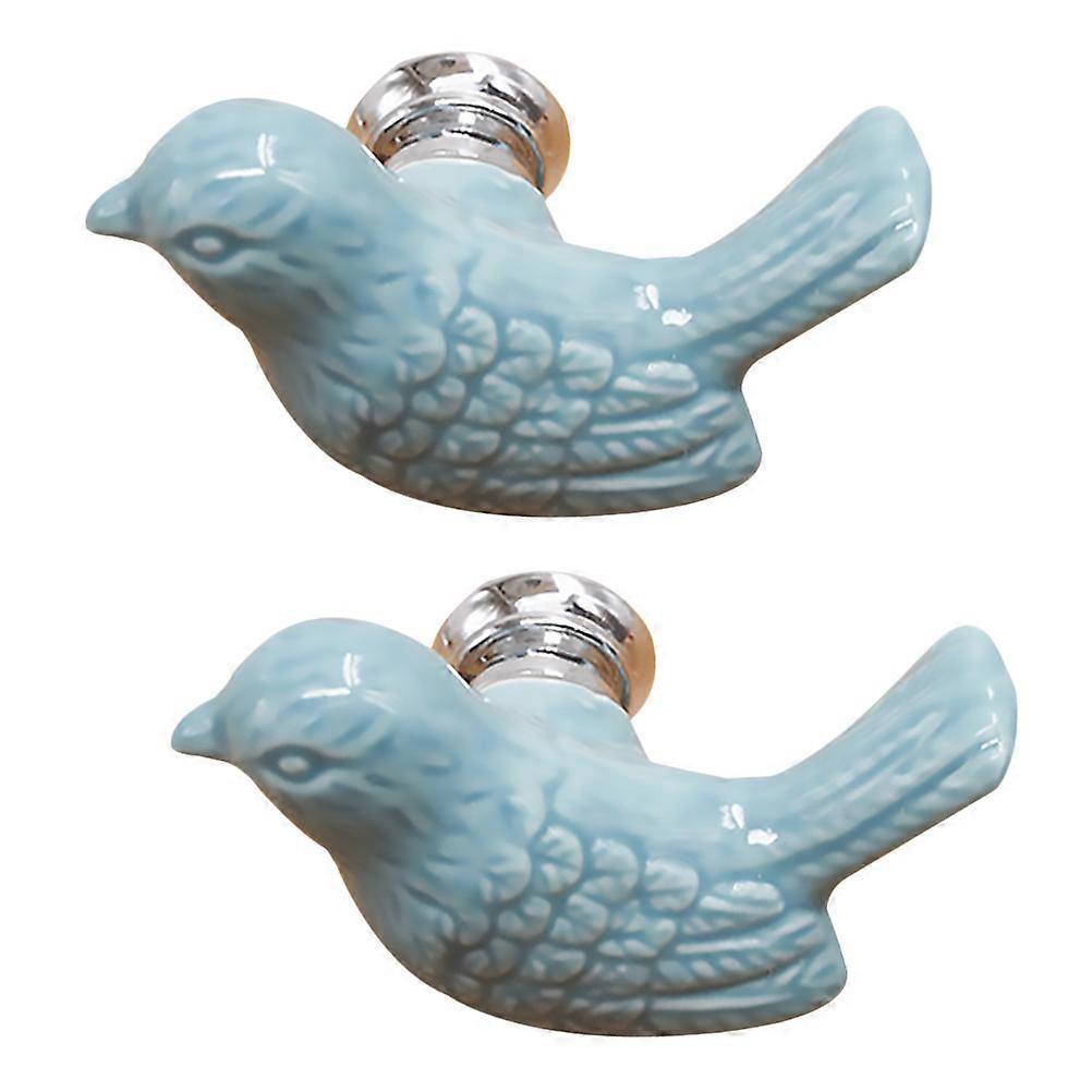 European Style Ceramic Cabinet Handles with Details for Home Use Blue 2Pcs