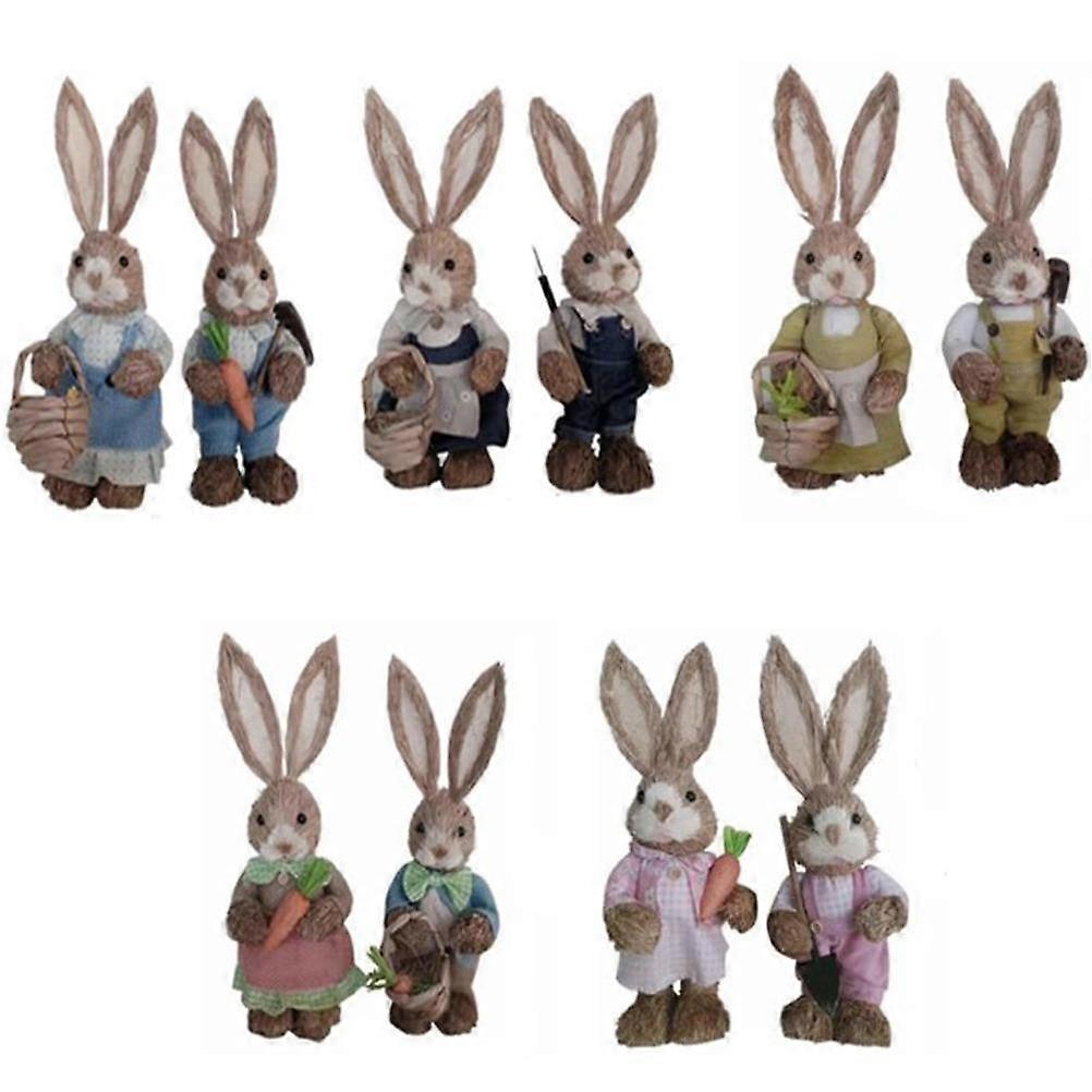 Simulation Straw Rabbit Bunny Easter Decorations Cute Holiday Decor Supplies for Table Bedside