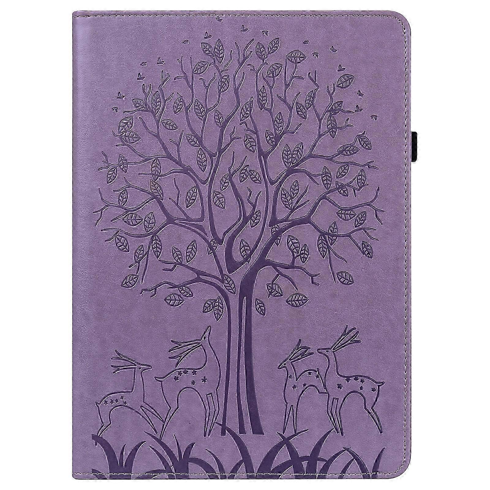 Purple Leather Case for Lenovo Tab M8 4th Gen - Deer & Tree Embossing