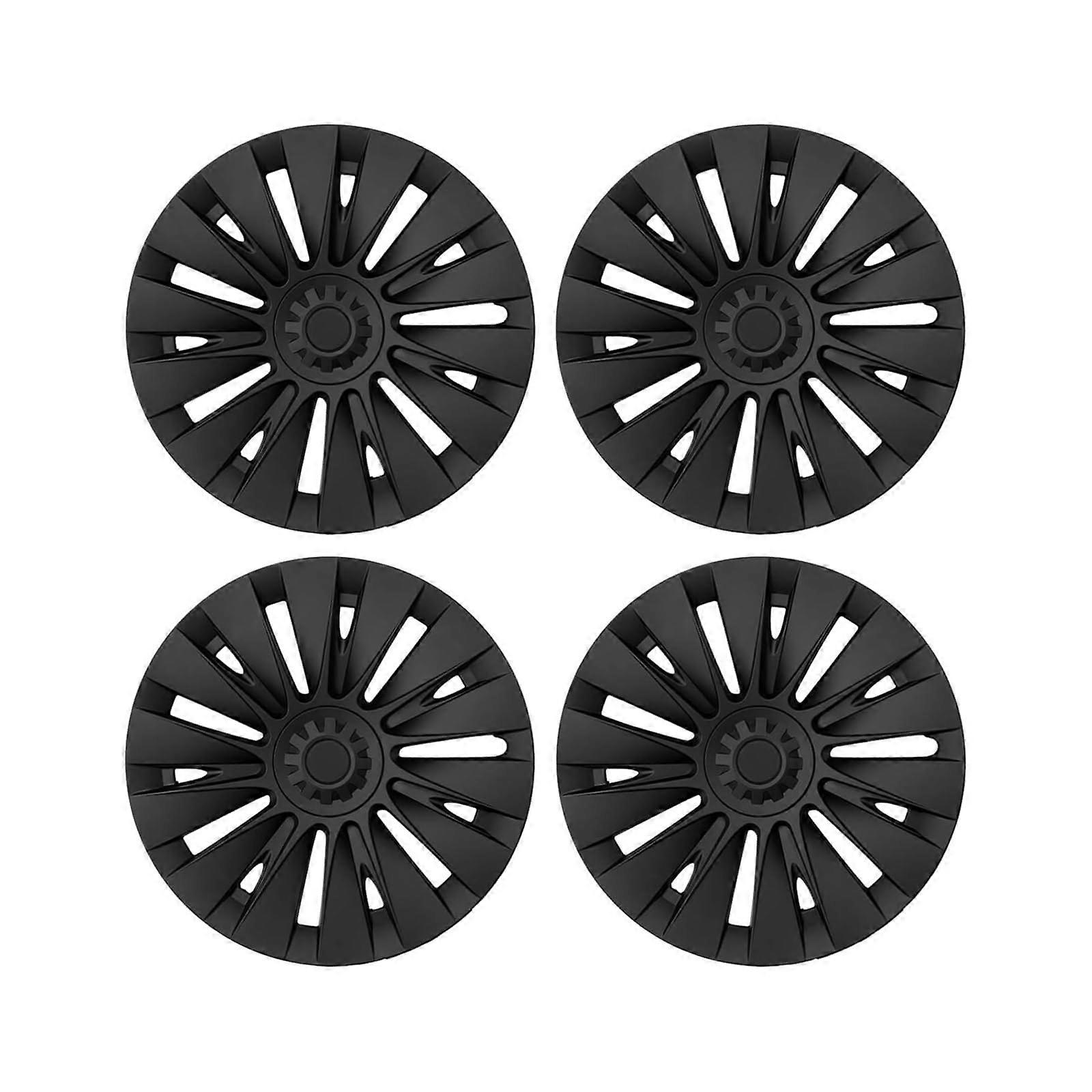 Compatible with Tesla Model Y Hub Caps 2019-2024, 19 Inch Matte Black Wheel Trims, Rim Protector Set of 4, Type 1 Flower