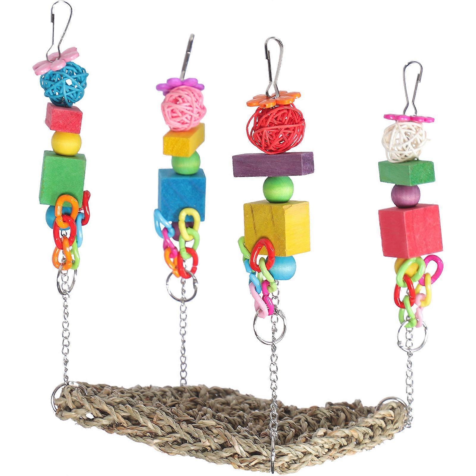 Parrot Hanging Swing Toy Bird Cage Accessory Parrot Exercise Random Color 26x18cm 1Pcs