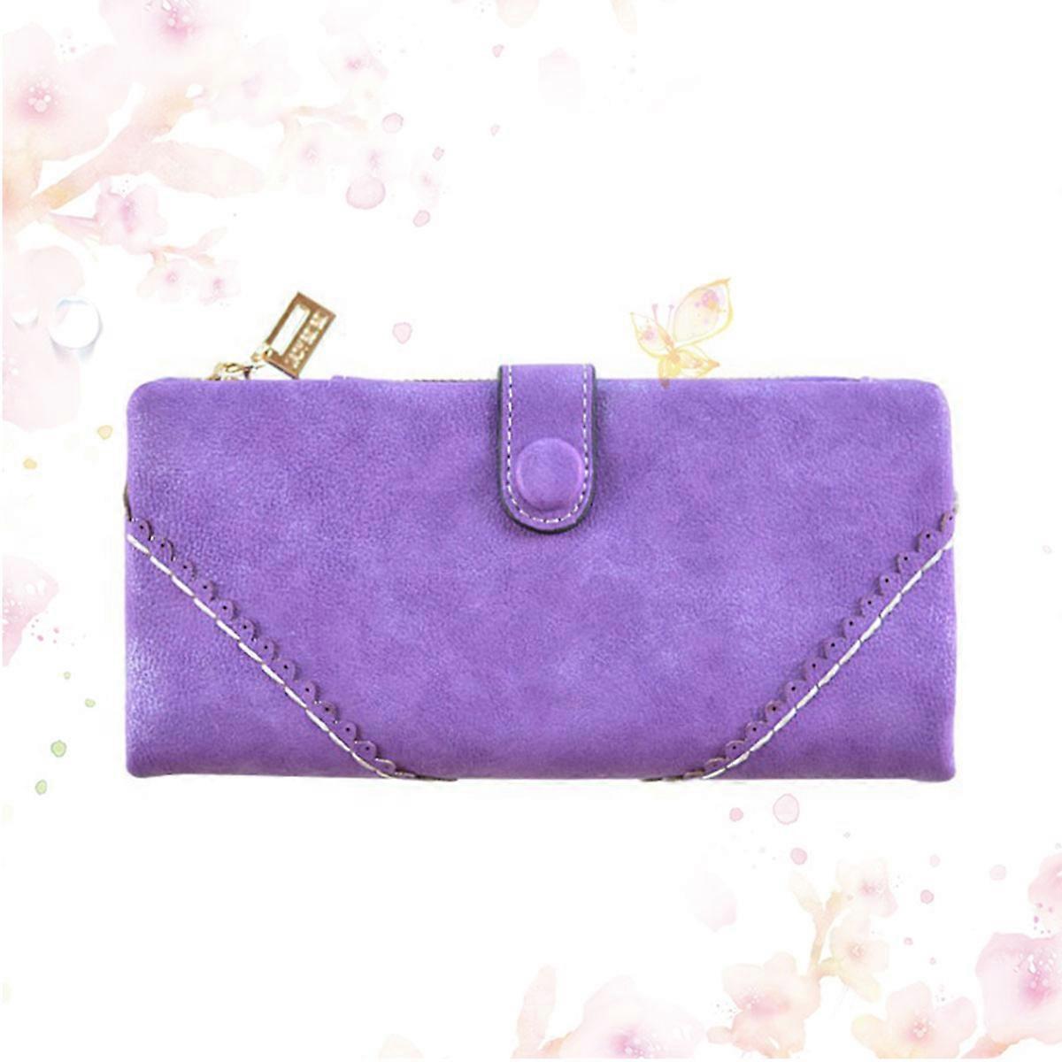 Women Wallet Multi-Function Hand Zipper Buckle Purse For Daily Use Purple Simple Design 1Pcs