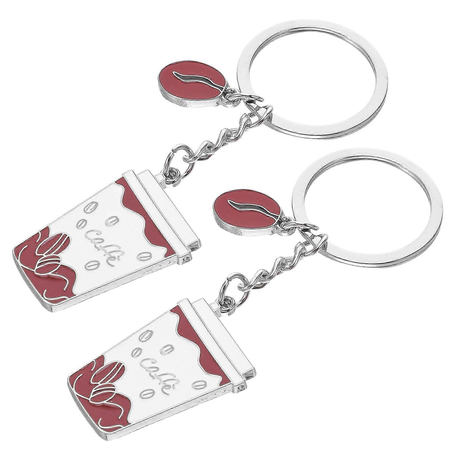 2pcs Creative Coffee Cup Key Chains Hanging Pendant Multi Metal for Decoration
