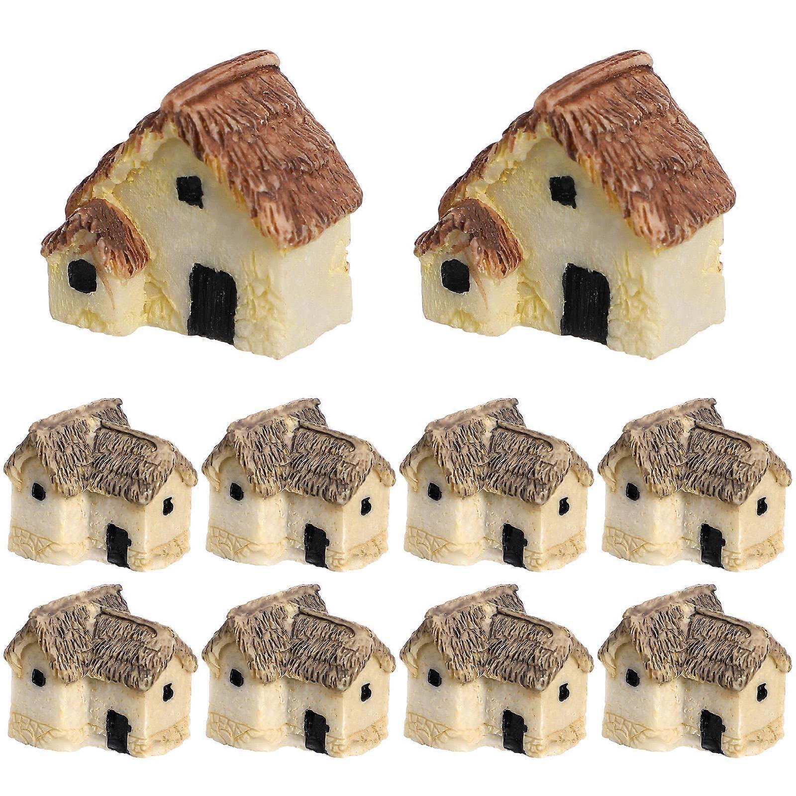 12 Pcs Mini House Ornaments Resin Models for Micro Landscaping Decor