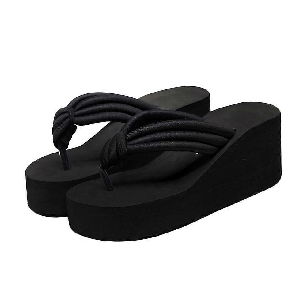 High Heel Platform Slippers for Party Use Black Beach Knoted Flops
