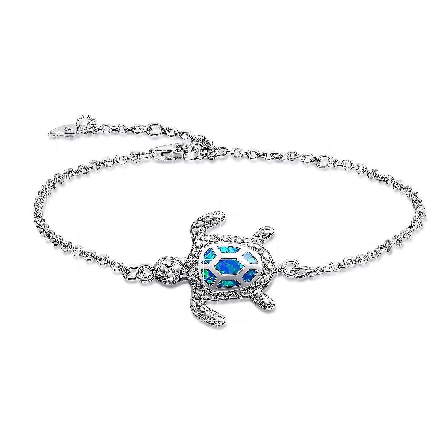 Women's Blue Opal Turtle Bracelet Sterling Silver Adjustable Bangle