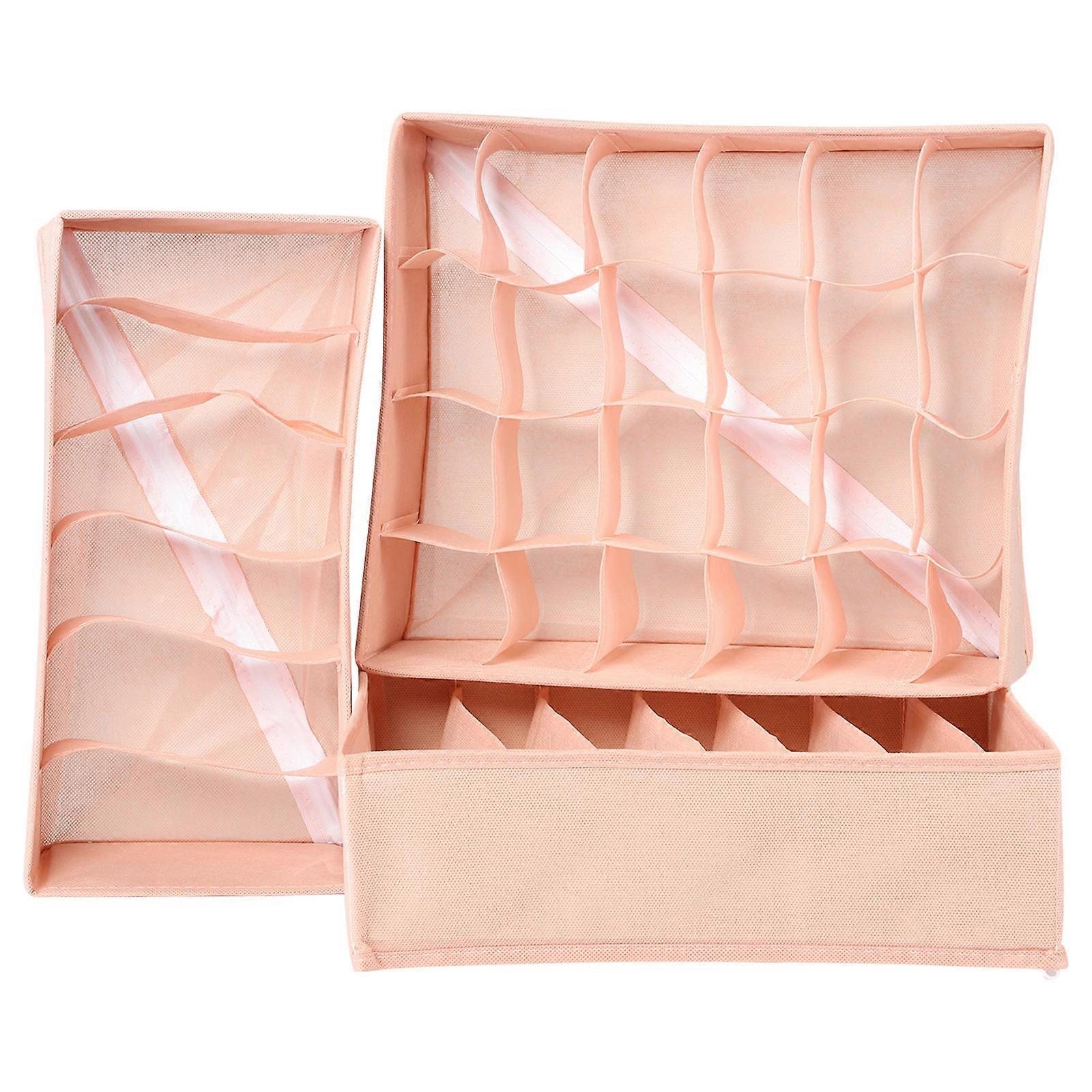 Pink Underwear Storage Boxes with Multiple Grids for Socks and Underpants in Non Woven Fabric 3 Pieces