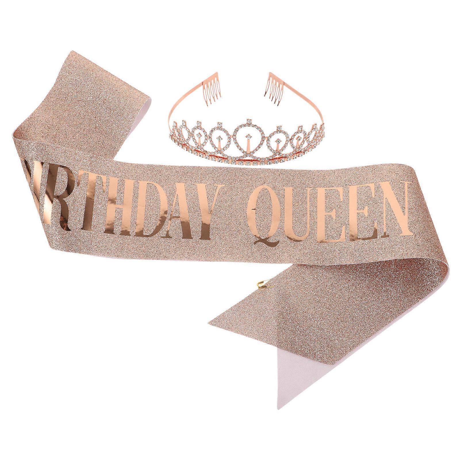 It looks like you're referring to a product listing for **girl birthday party supplies**—specifically a **crown hair band with a birthday sash**.