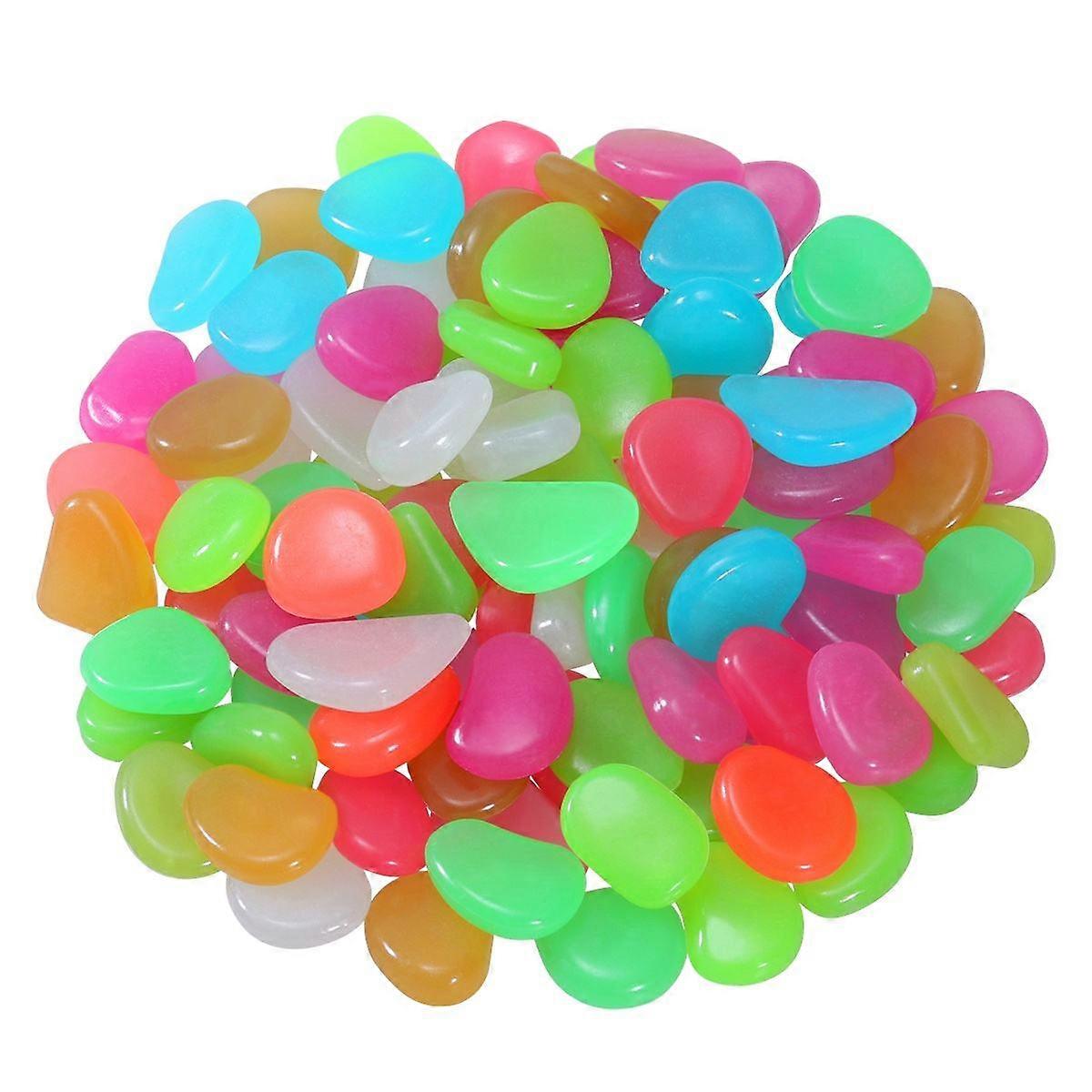 Glow In The Dark Rocks Pebbles For Aquarium Decoration Nighttime Illumination Assorted Color 100Pcs