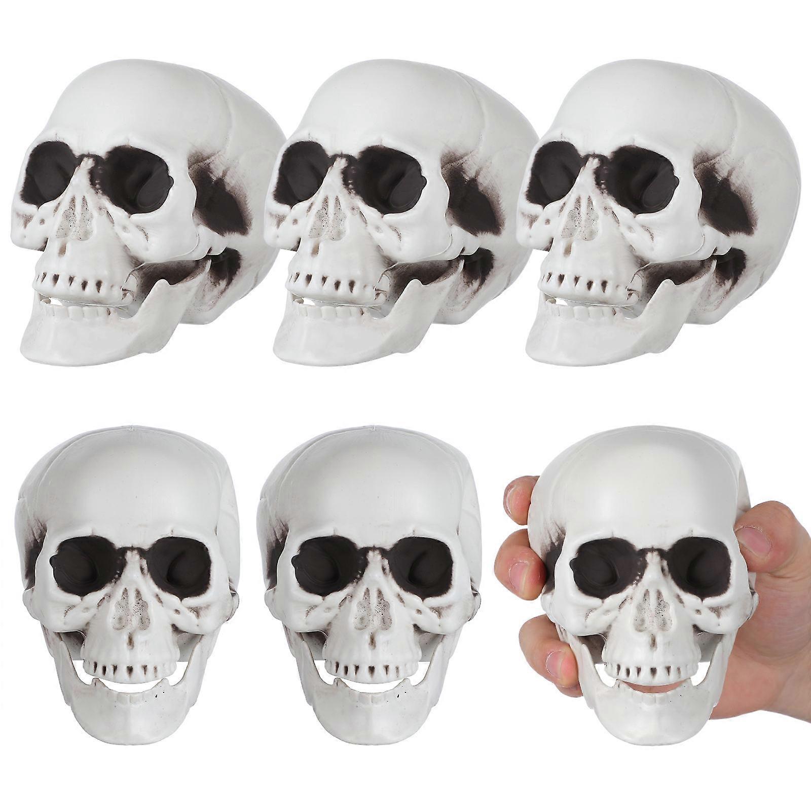Miniature 6Pcs Halloween Skull Figurines Beautifully Designed for Party Supplies and Desktop Decor in Beige Color