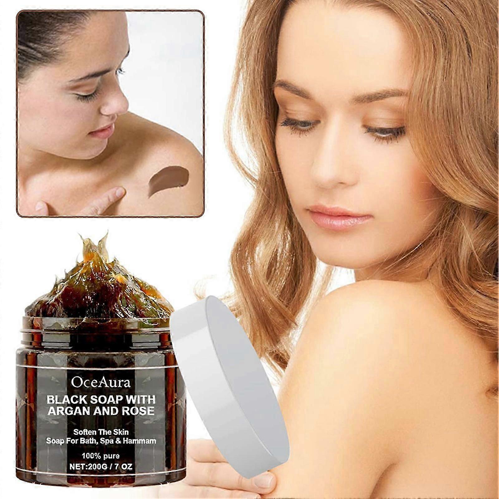 Marokkansk sort sæbe med arganolie og rose, sort sæbe eksfolierende sæbe, marokkansk sort sæbe hammam