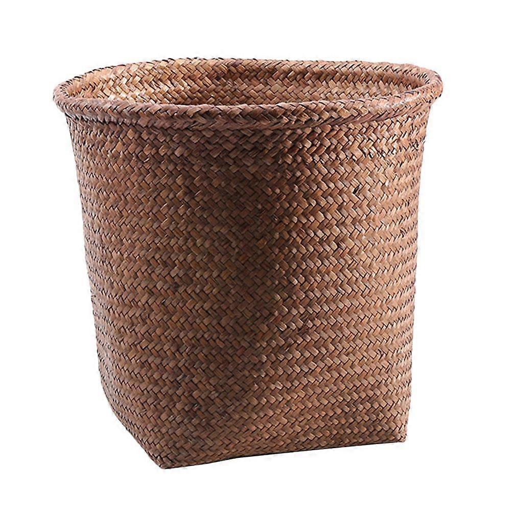 1Pc Straw Woven Wastebasket Practical Trash Can Waste Paper Basket Storage Bin