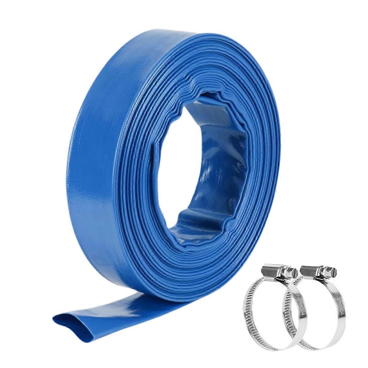 1.5in X 20 FT Pool Backwash Hose, Flat Sump Pump Hose, Reinforced Discharge Hose with Clamp, Drain Clean Swimming Pools