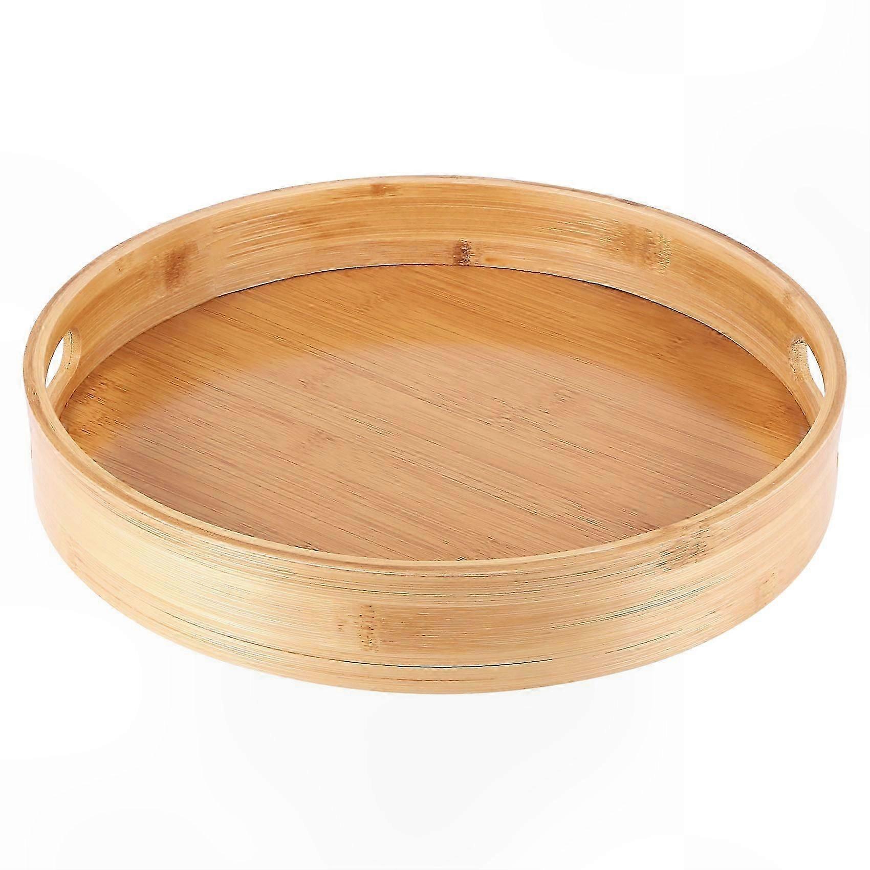 Bamboo Round Serving Tray with Handles for Tea, Breakfast, and Food Storage