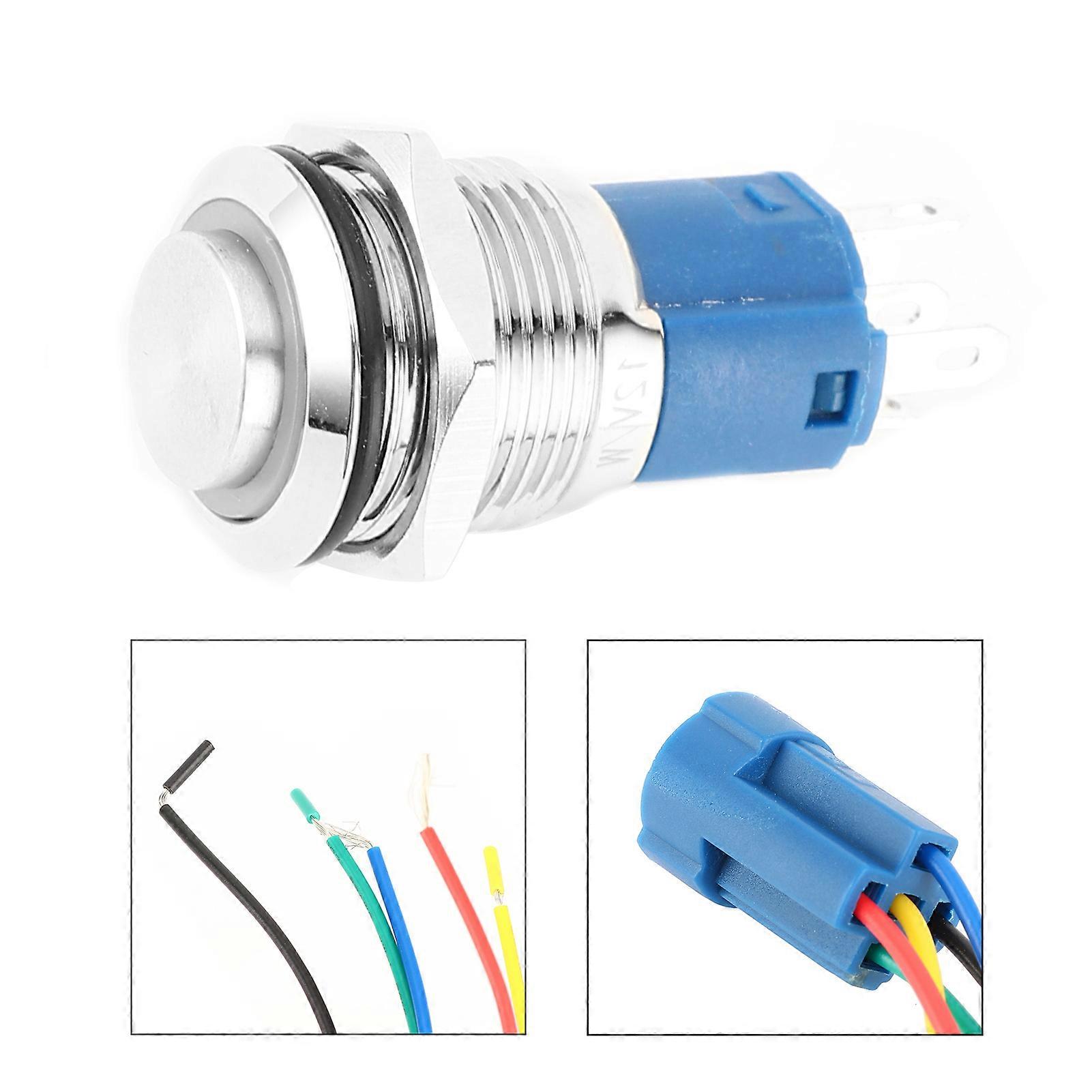 12V 0.6in LED Light Push Button Self Locking Self Reset Waterproof Toggle Switch(White Light )