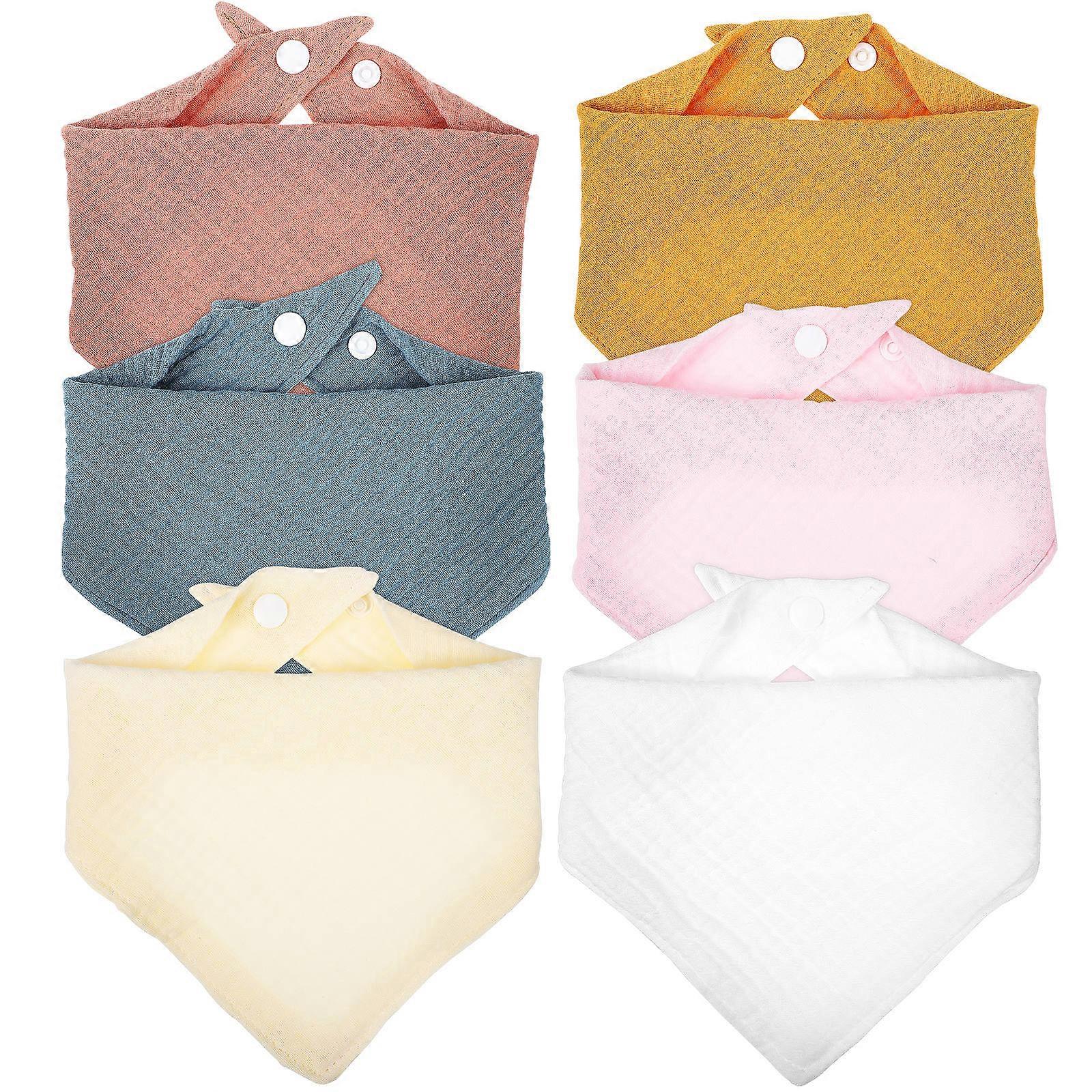 6pcs Soft Triangular Bibs with Snap Buttons for Boys & Girls – Stylish, Absorbent Feeding & Teething Neck Scarves for Infants