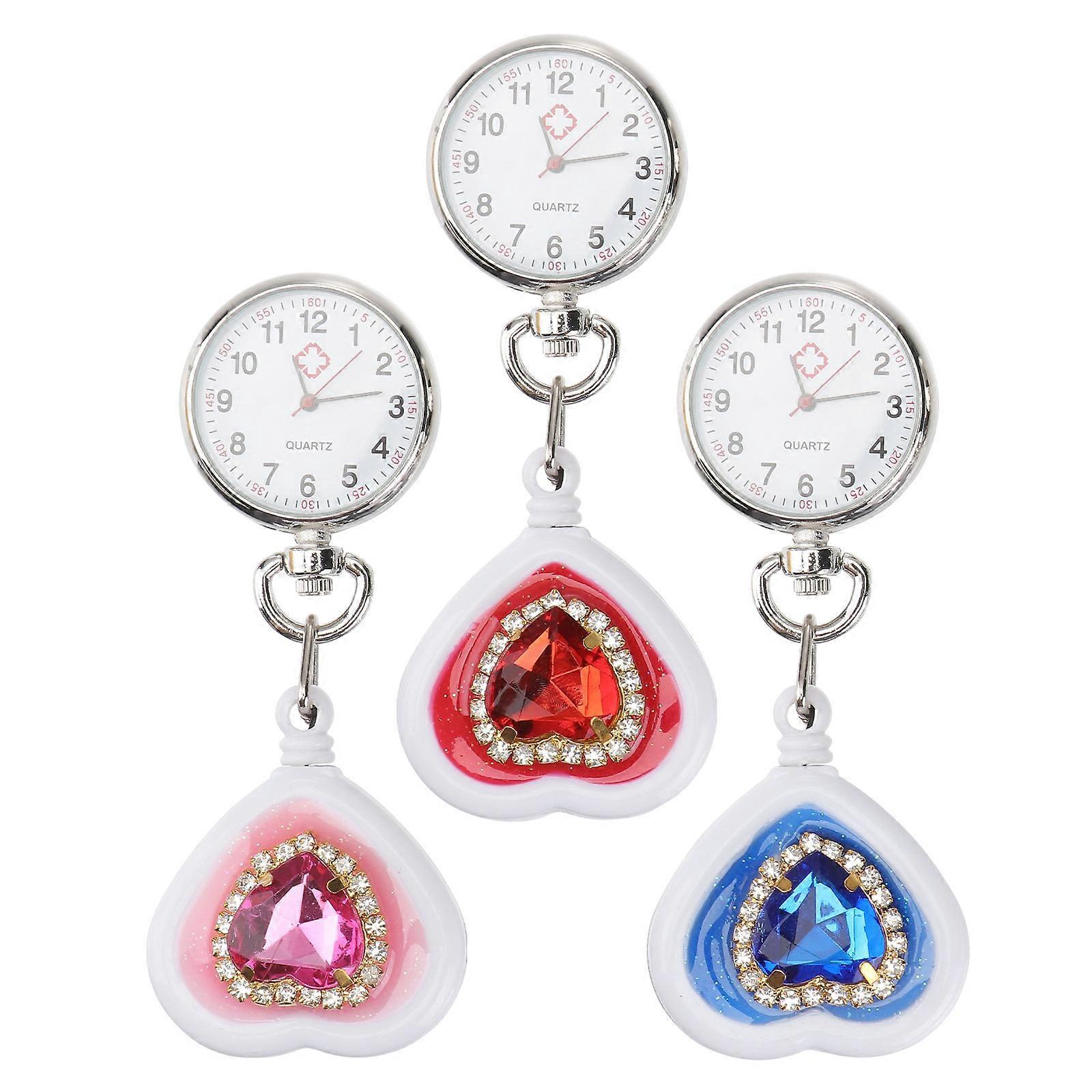 3pcs Retractable Nurse Watch with Heart Design, Practical Movement, Unique Appearance for Nursing Professionals, Random Color