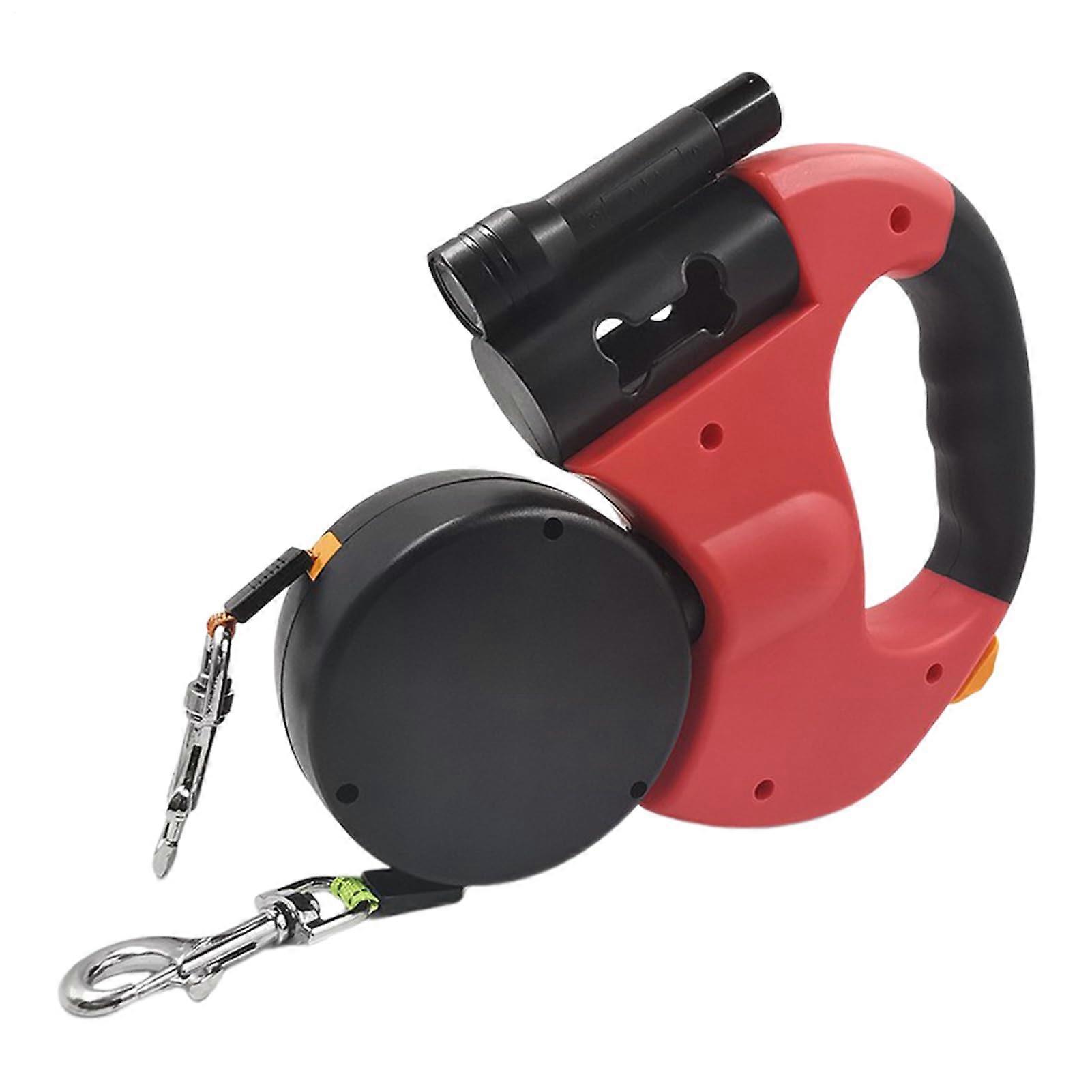 Retractable Dog Lead Leashh Red Heavy-Duty Extendable Double Leash For 2 Dogs Locking Button Small And Medium Breeds