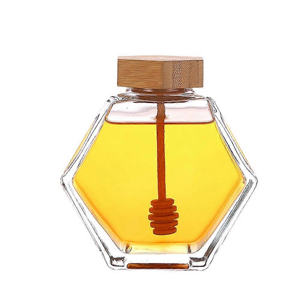 380ml Hexagon Honey Jar with Wooden Dipper and Cork Lid
