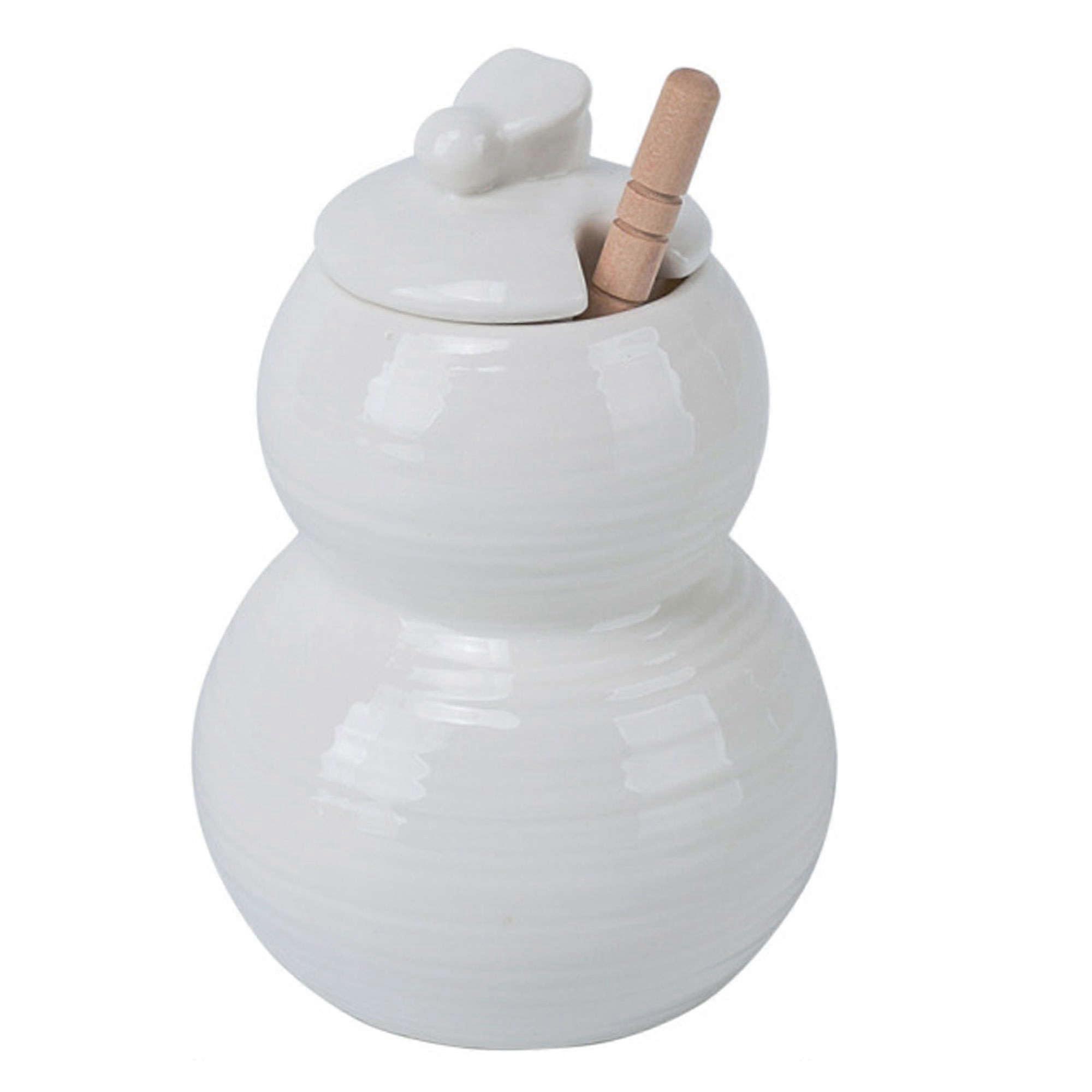 Glass Storage Jars, 7 Oz Honey Jar With Wooden Dipper, Embossed Design, Keeps Honey Fresh, White