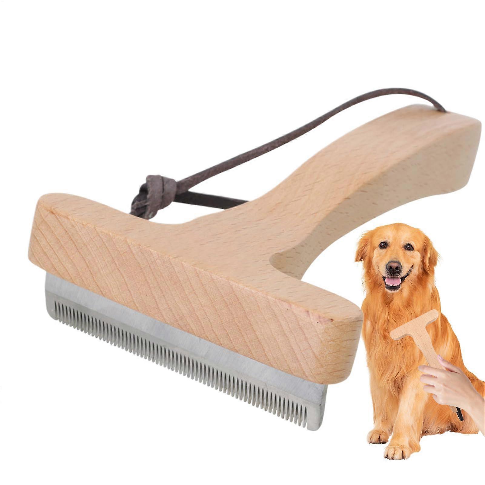 Pet Dematting Comb for Cats and Dogs | Wood Handle Detangling Brush for Small Medium Pets, Kittens and Puppies