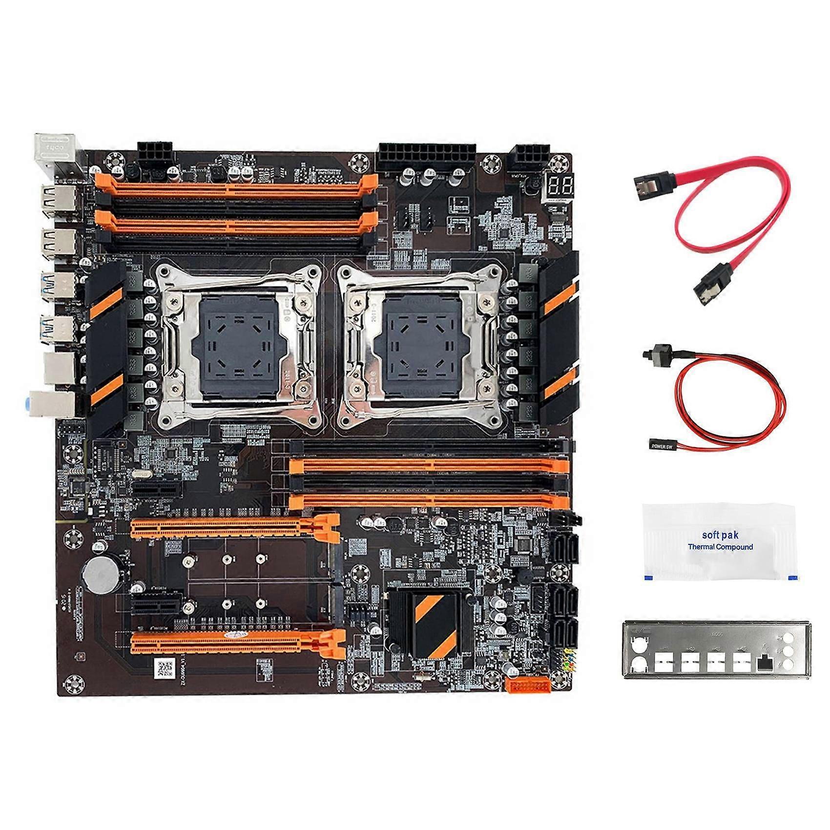 X99 Dual CPU Motherboard+SATA Cable+Switch Cable+Baffle+Thermal Grease LGA 2011 DDR4 Support 2011-V