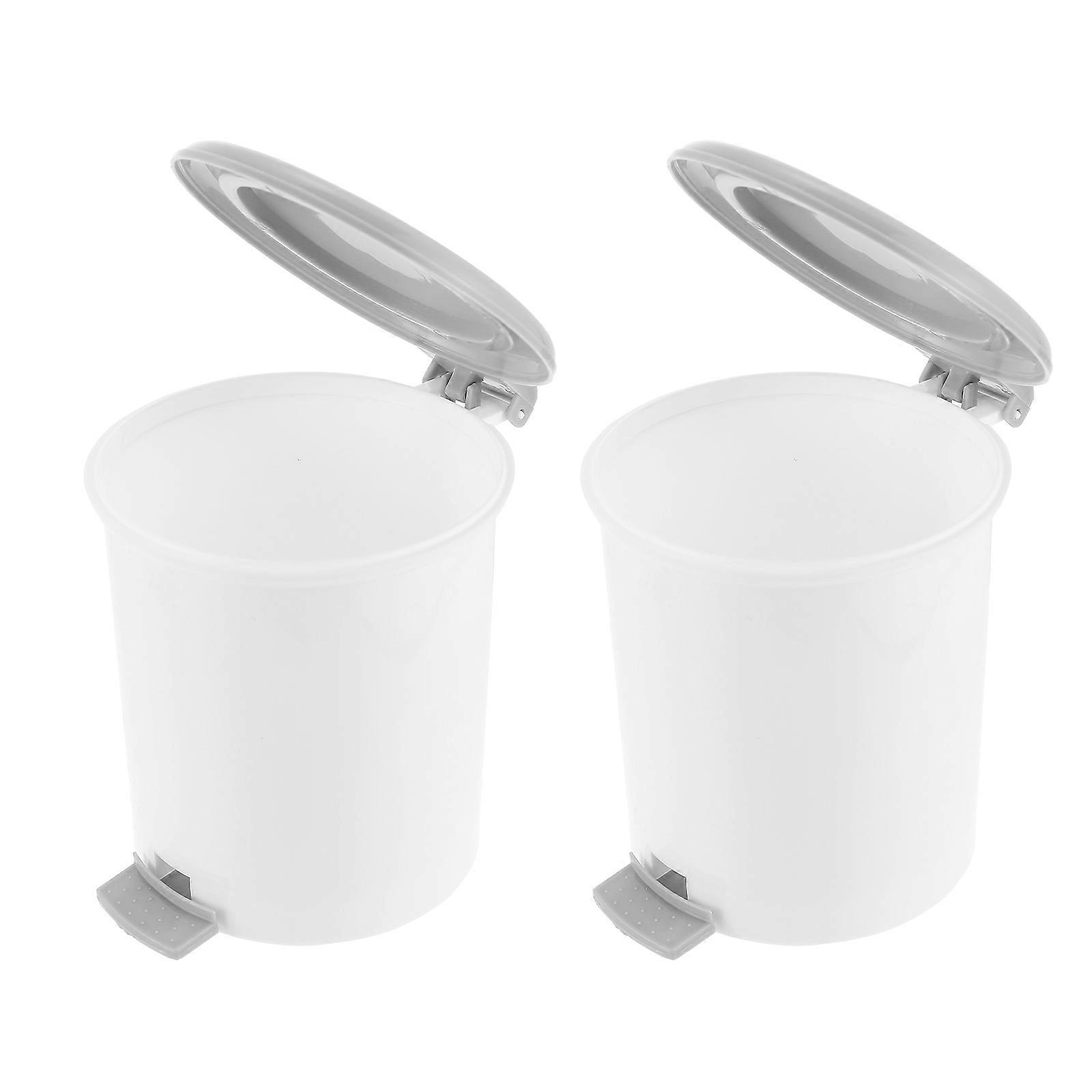 Desktop Garbage Container White Waste Paper Basket for Home Use 2Pcs Push-Type