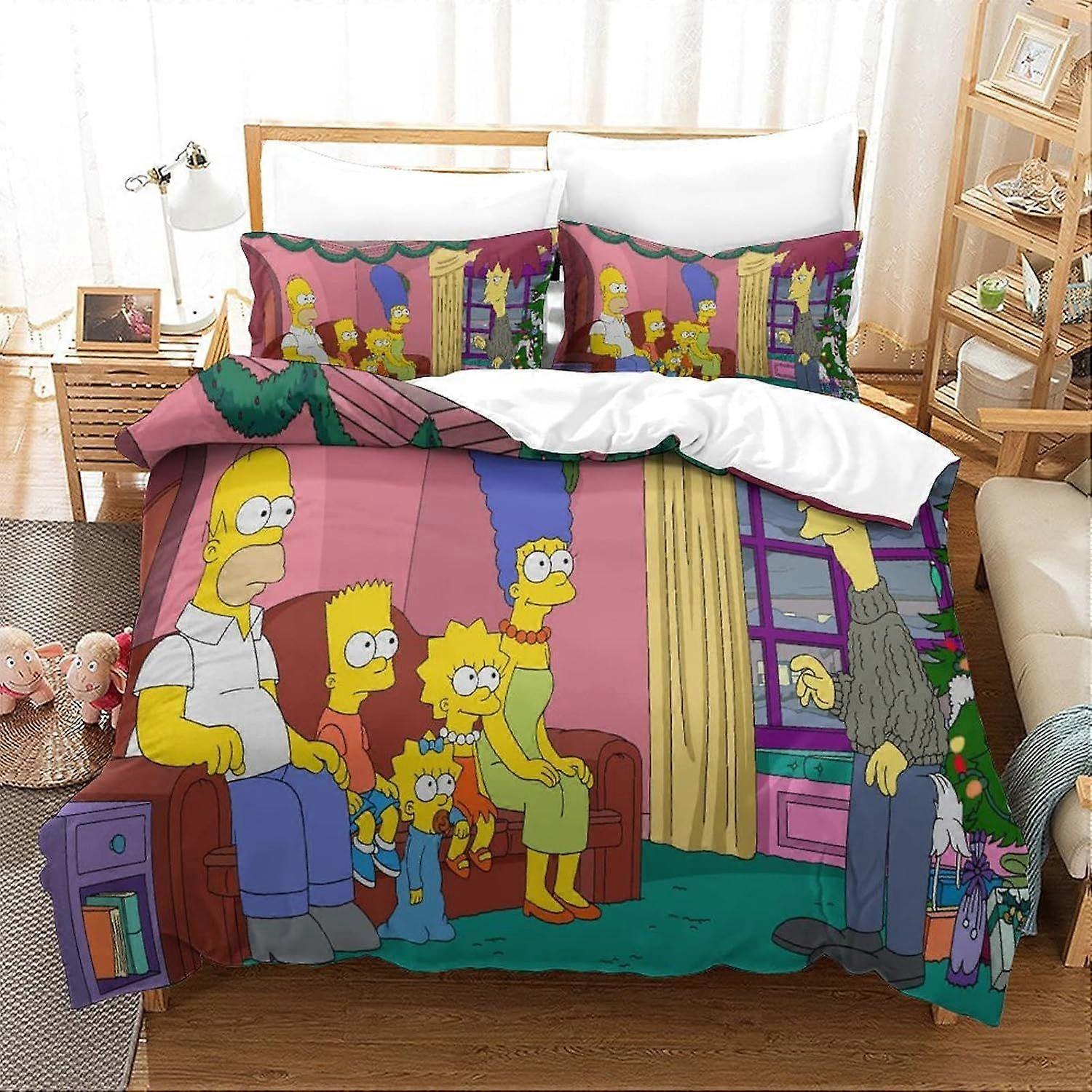 Duvet Cover Set Bedding Set 3 Pieces Set Ultra Soft Microfiber Polyester Comforter Cover 3D Simpson Printing Theme Quilt Cover with Zipper Closure Eas