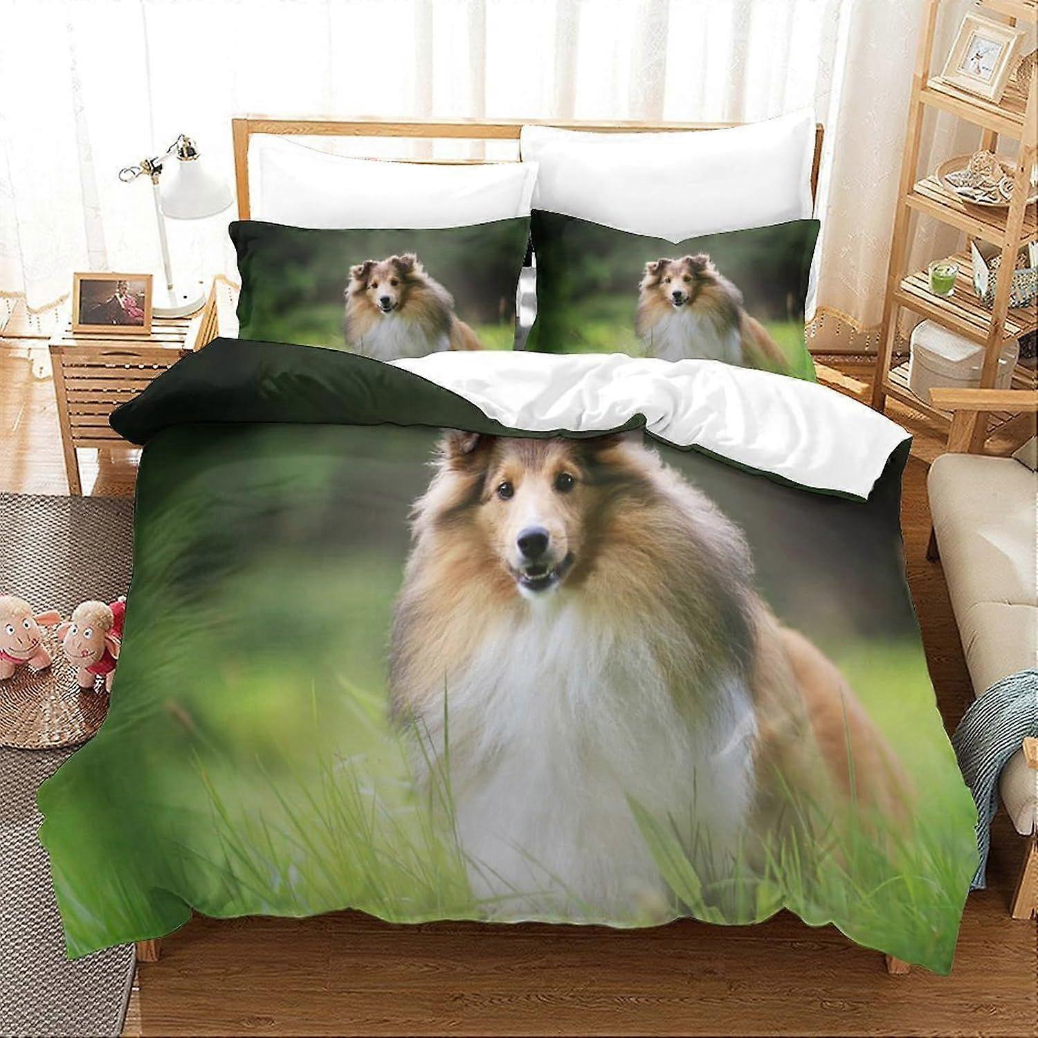 Bedding Single Bed Set Border Collie Printed Duvet Cover Super Soft Microfiber Bedding Set with Zipper with Pillowcases Quilt Cover Hypoallergenic for