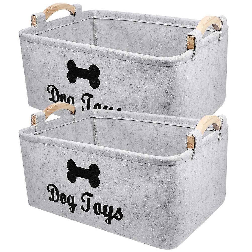 Pet Material Box Square Household Item Storage Container Grey Felt with Wood Handle for Home Organization 2Pcs
